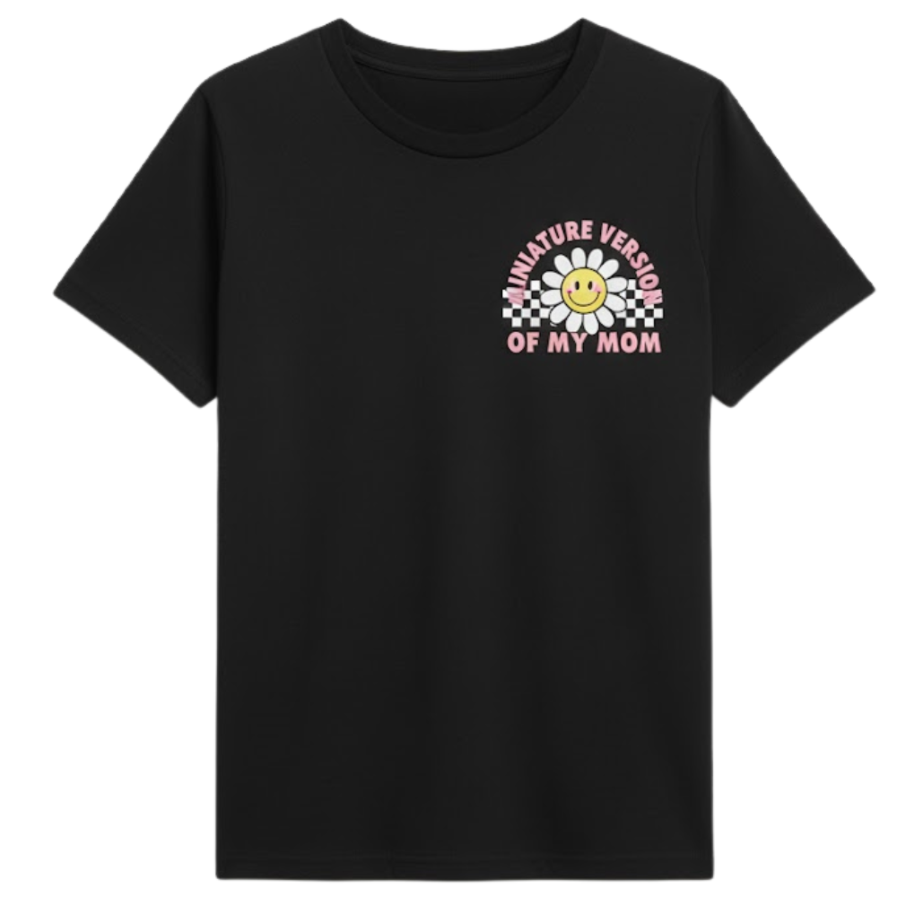 Miniature Version Of My Mom Checkered Floral Print T Shirt For Girls