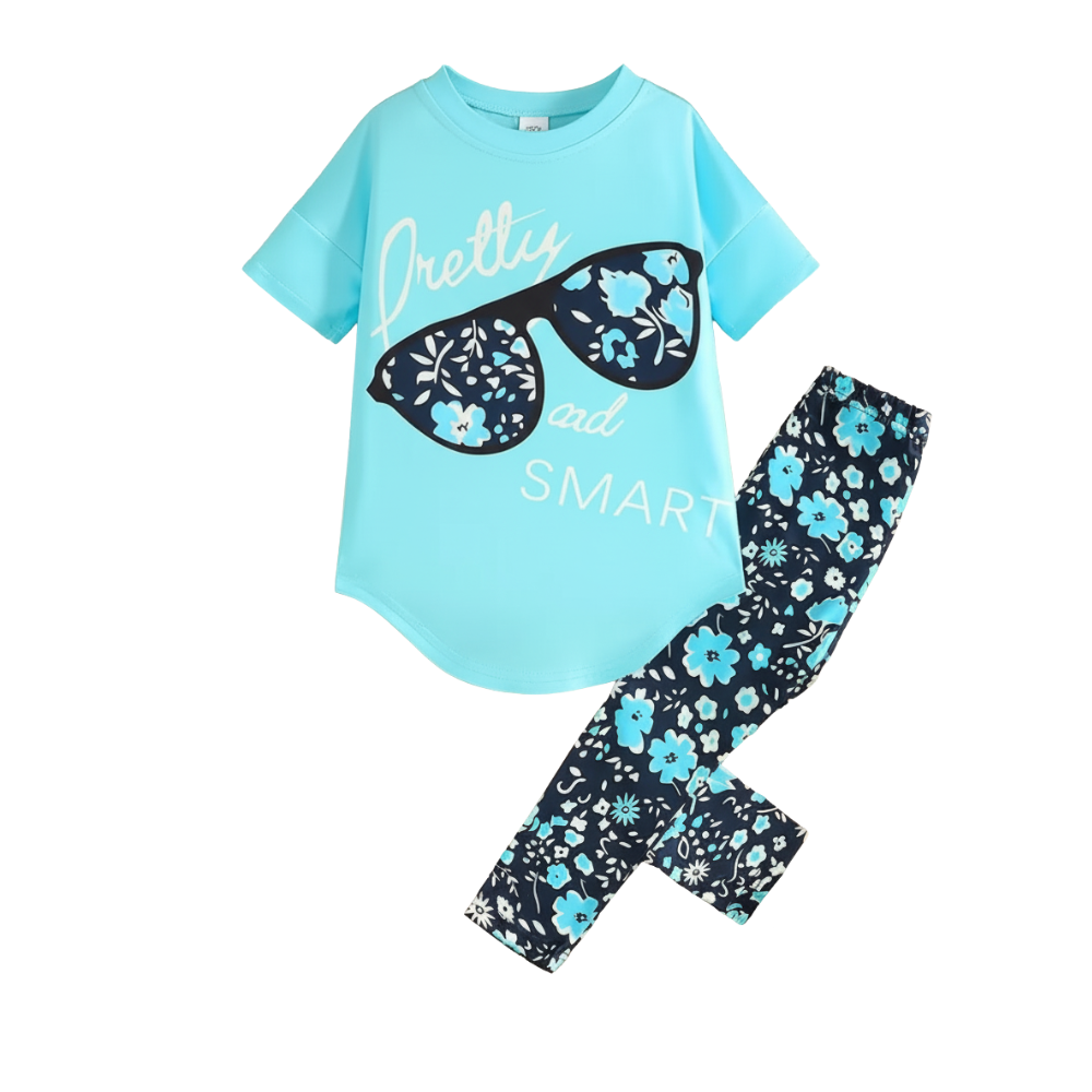 Girls Slogan T Shirt And Floral Bottoms Set For Summer