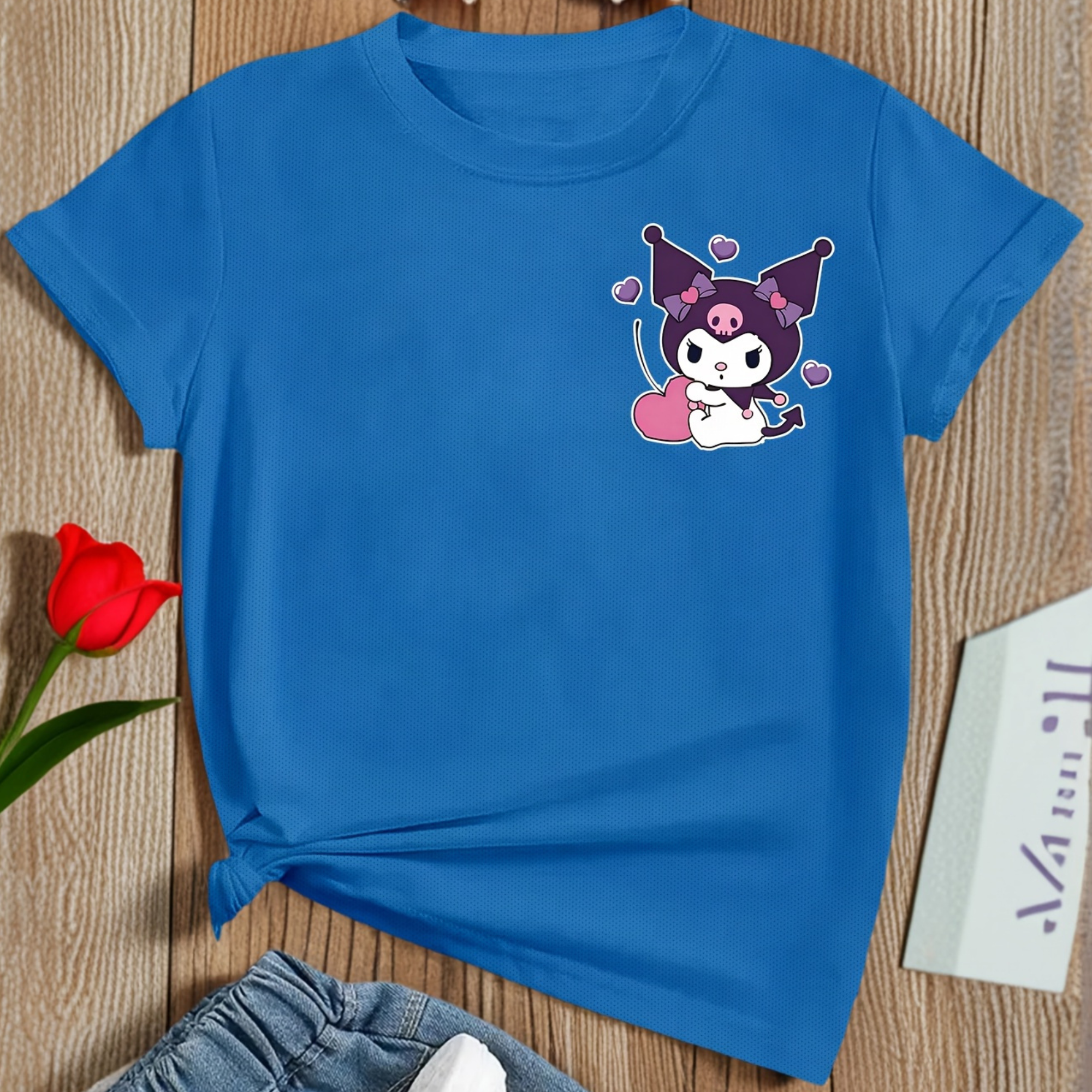 Mesh Short Sleeve T Shirt With Double Sided Kuromi Printed For Girls