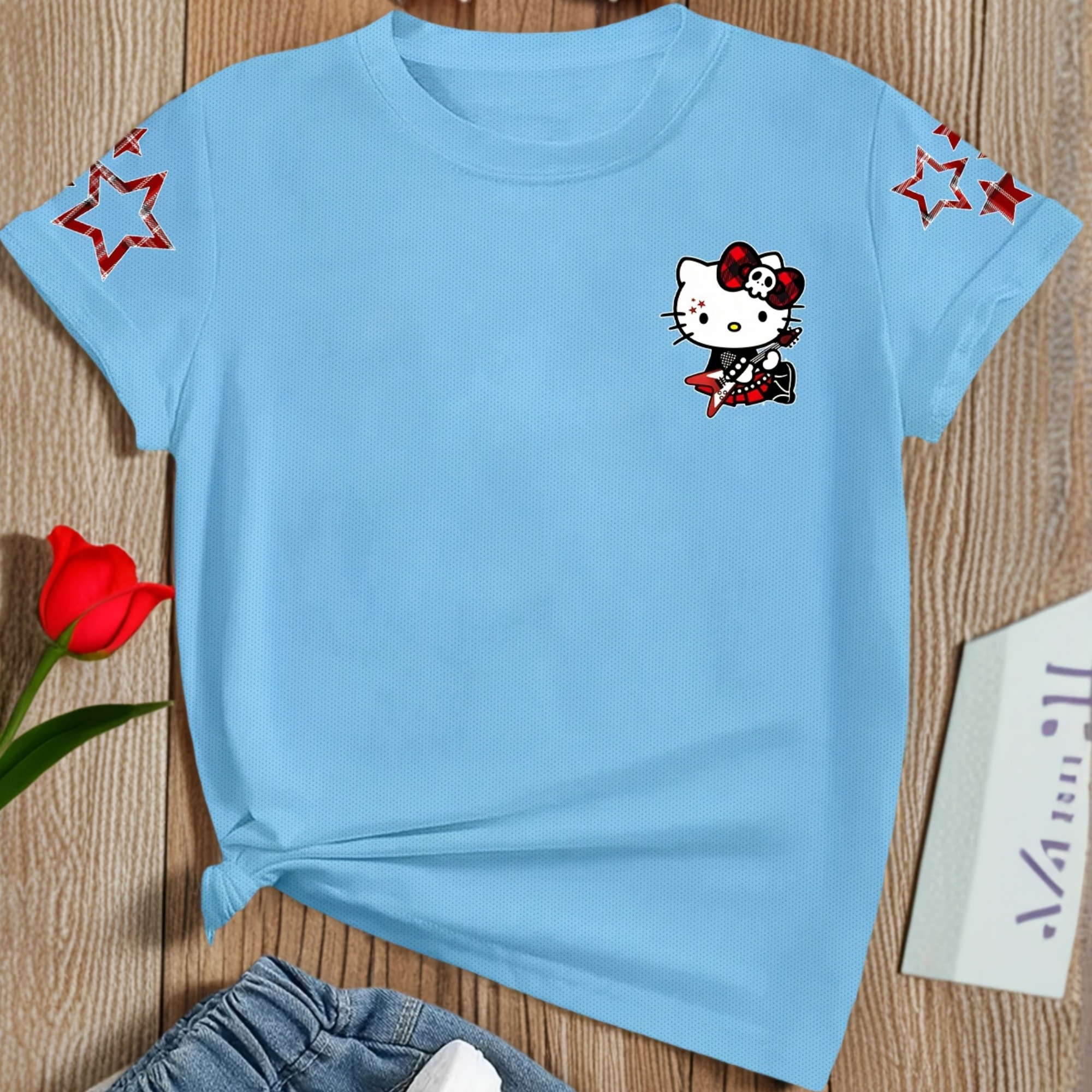 Short Sleeved T Shirt For Girls With Hello Kitty Double Sided Print