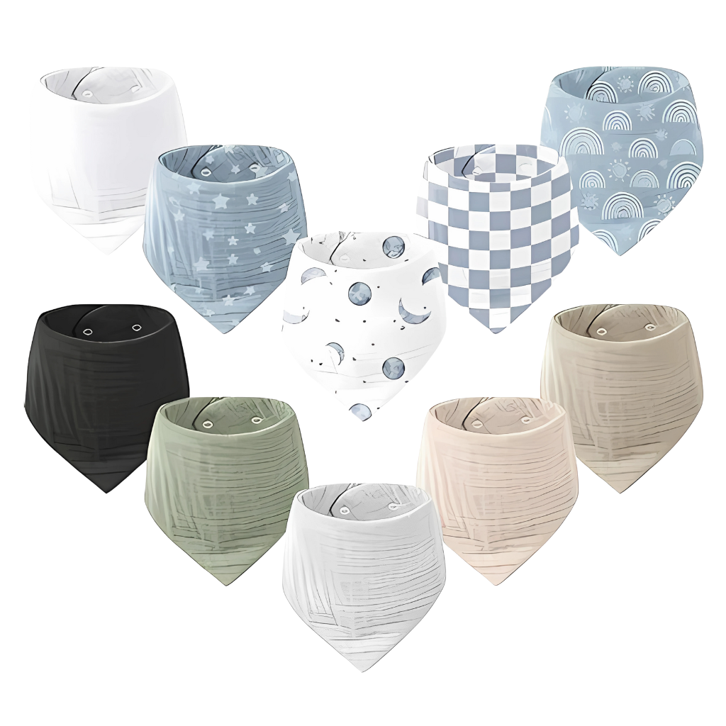 10 Pack Baby Bandana Drool Bibs 100% Cotton For Unisex Boys And Girls