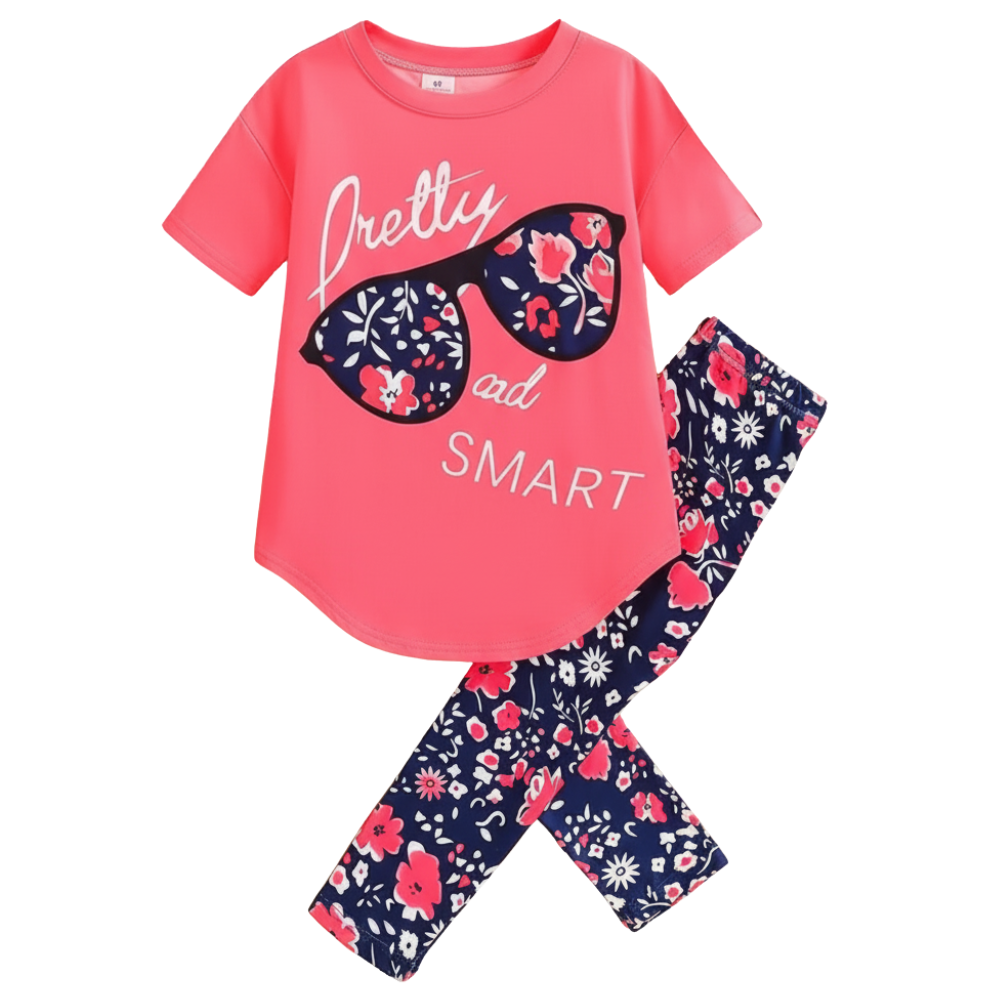 Girls Slogan T Shirt And Floral Bottoms Set For Summer