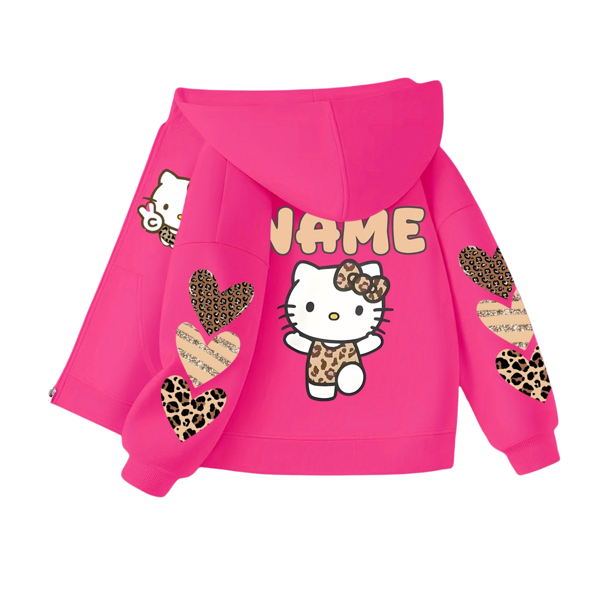  Cardigan Hoodie Features a Cute Leopard Print with Double-Sided Fun Prints of Hello Kitty