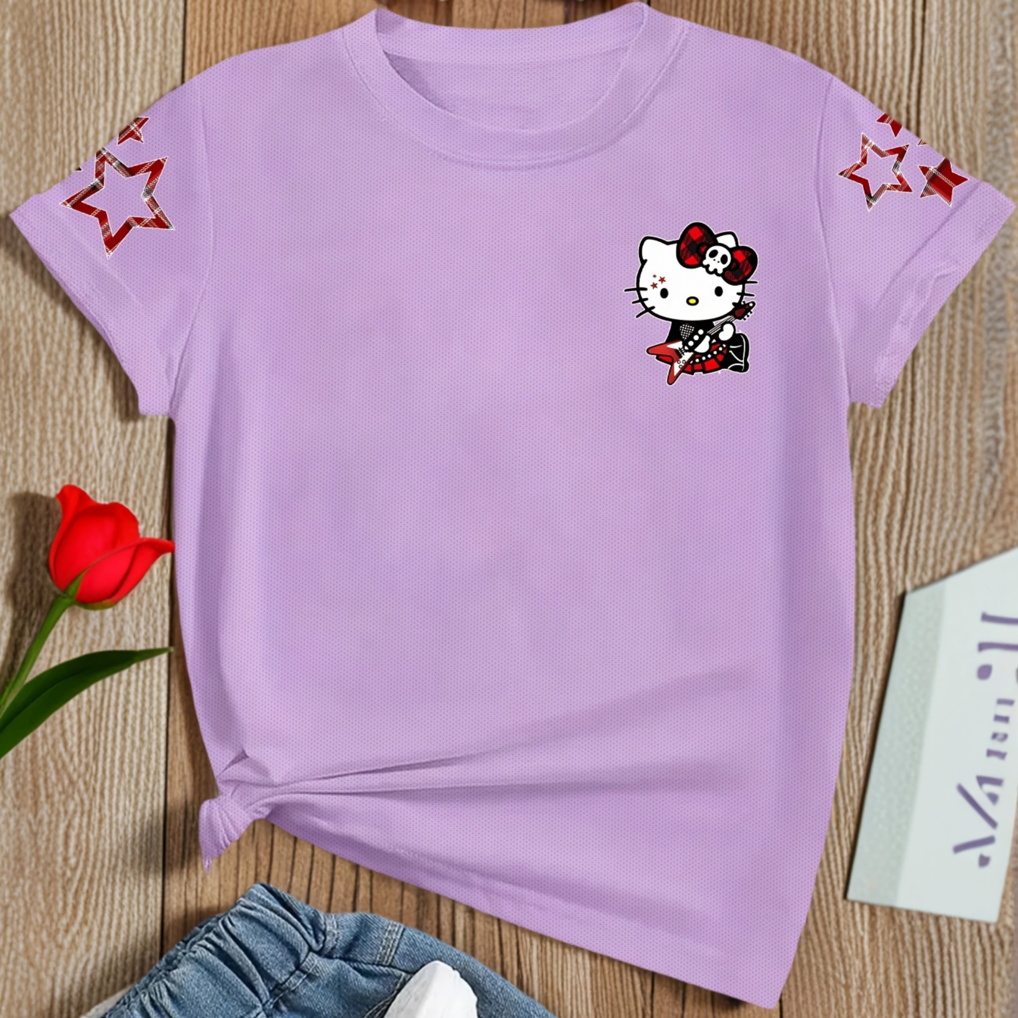Short Sleeved T Shirt For Girls With Hello Kitty Double Sided Print