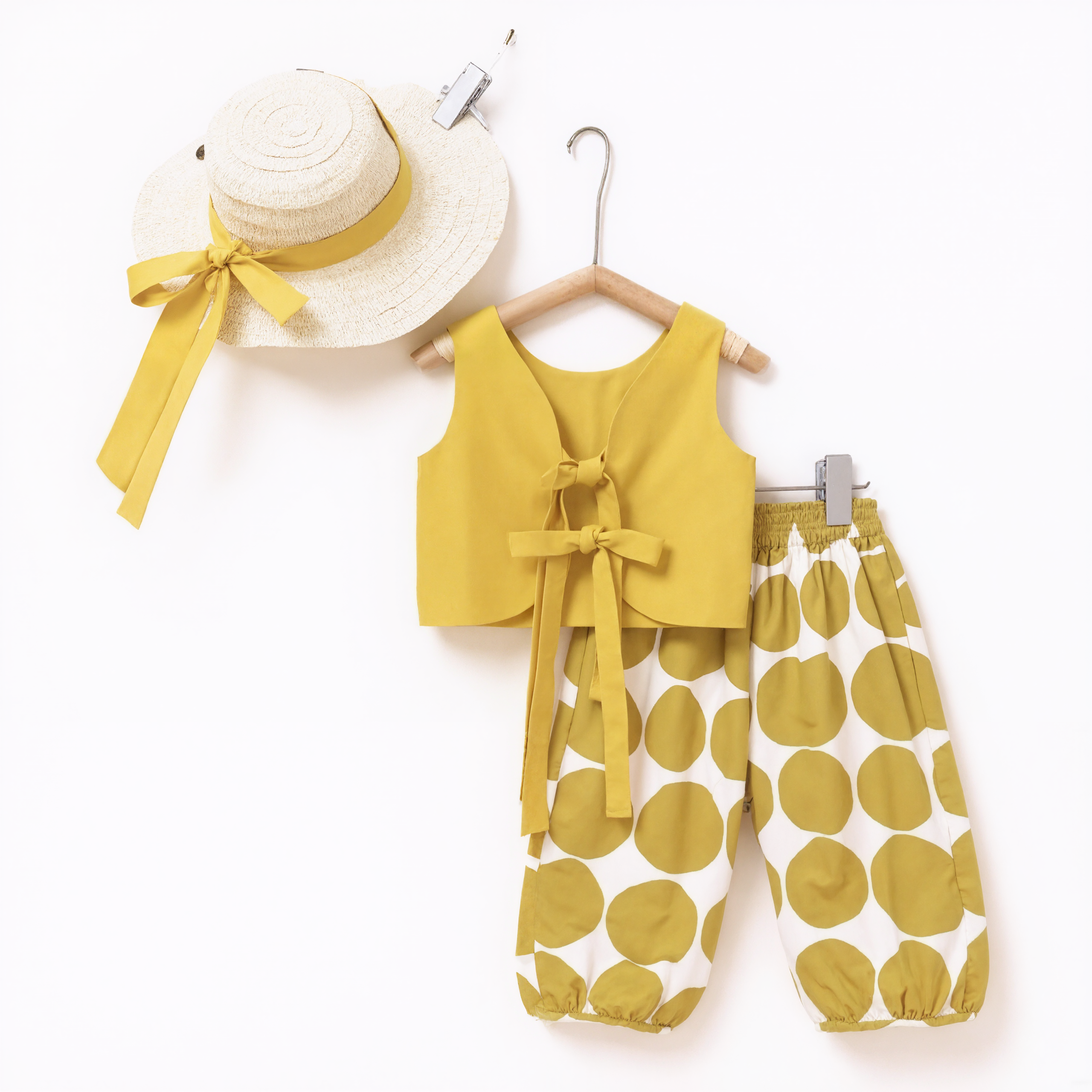 Toddler Two Piece Yellow Top and Pant Set with Hat