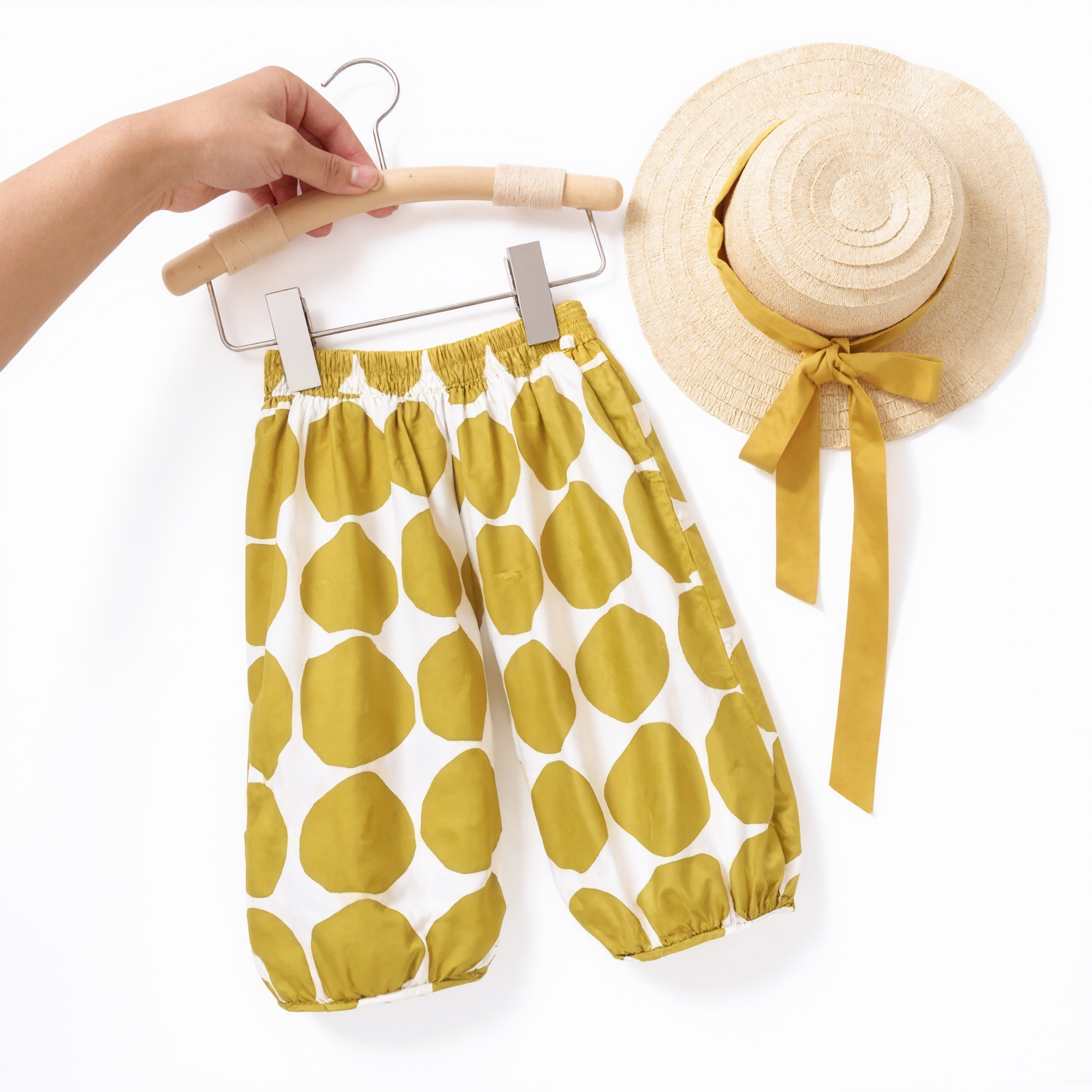 Toddler Two Piece Yellow Top and Pant Set with Hat