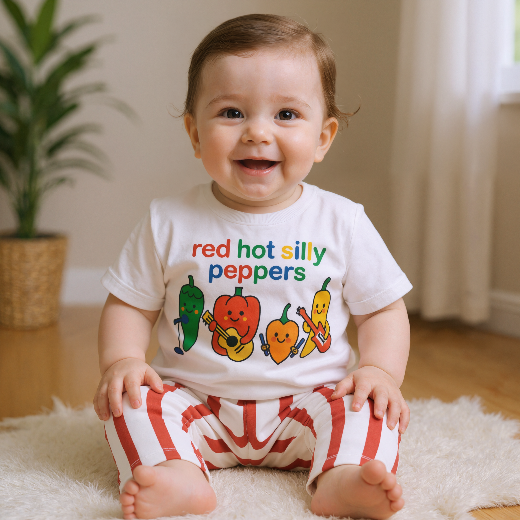 Red Hot Silly Peppers Baby Vertical Striped Outfit Set
