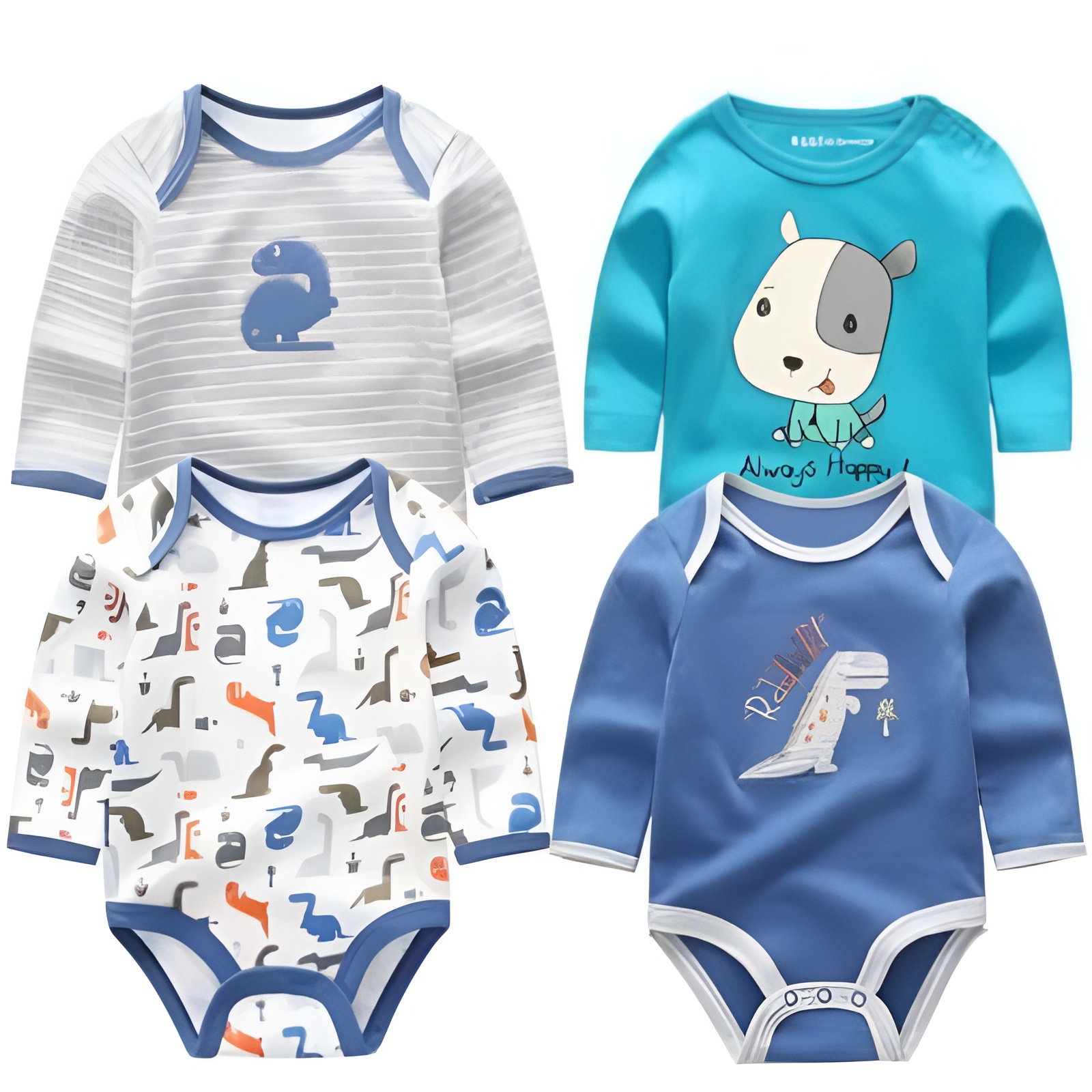 4Pcs Cartoon Print Long Sleeve Jumpsuit