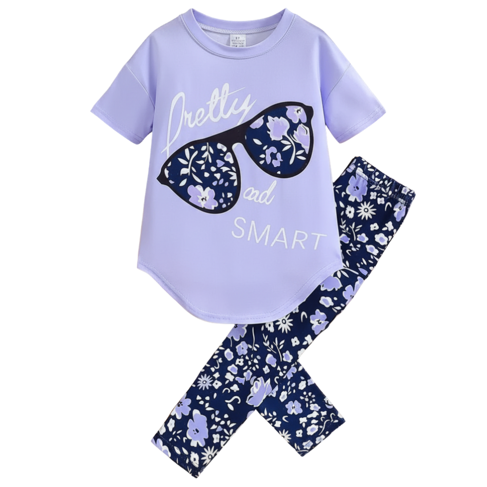 Girls Slogan T Shirt And Floral Bottoms Set For Summer