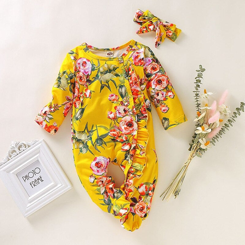 Floral Romper With Headband For Toddlers-Children Cloth Shop