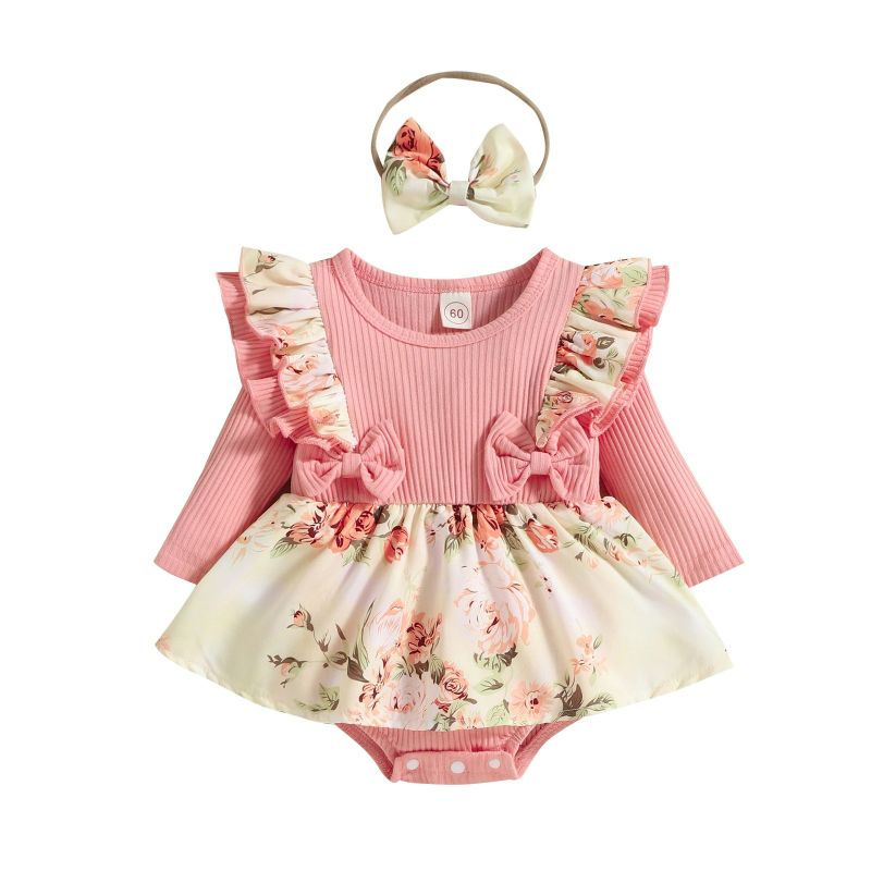 Girl's Floral Jumpsuit Dress With Headband Set-Children Cloth Shop
