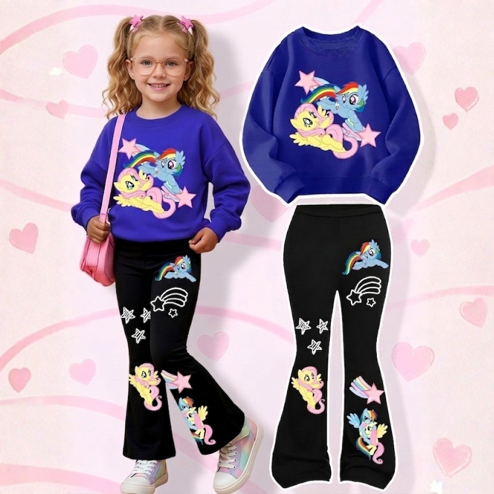 Fluttershy Dash Graphic Print Sweatshirt And Flared Pants Set For Girls