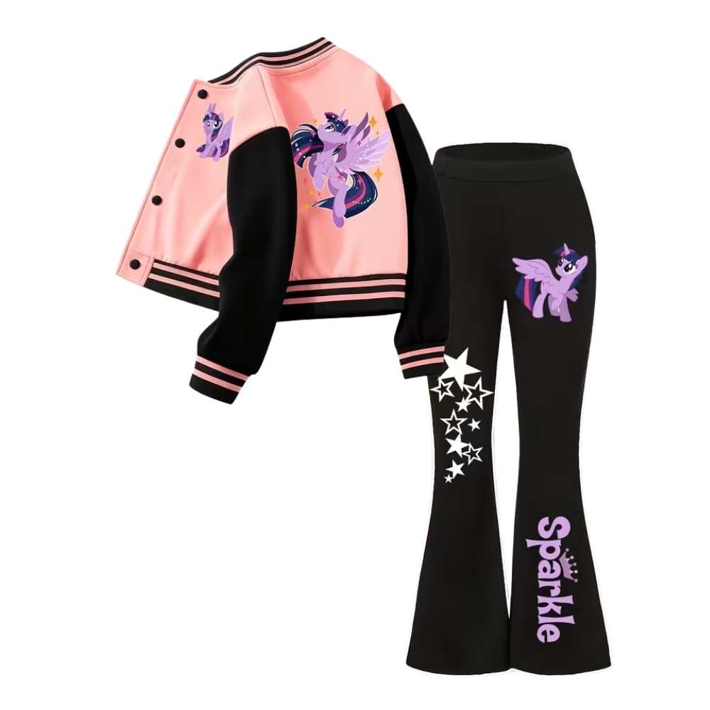 Twilight Sparkle Themed Jacket And Flared Pants 2 Piece Set For Girls