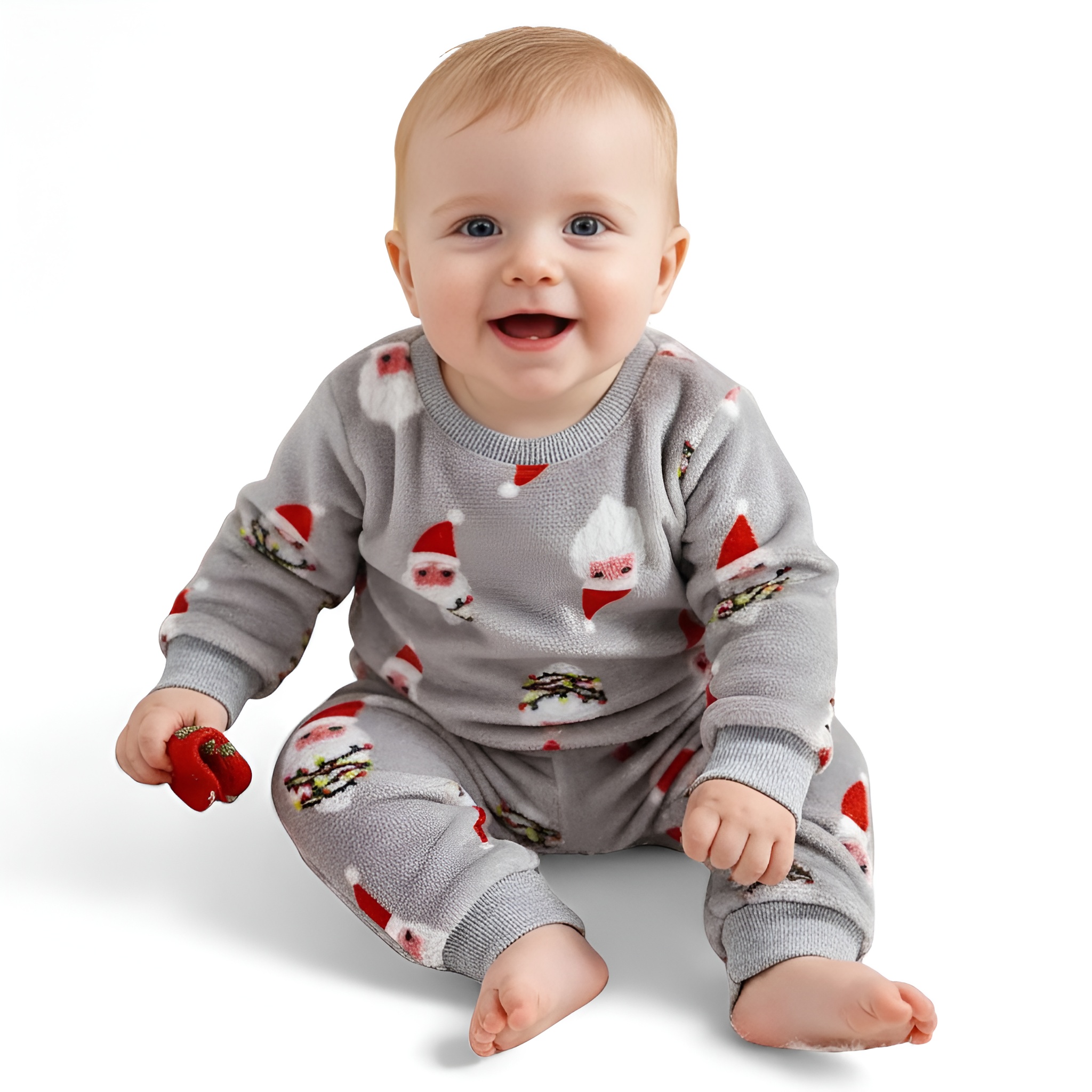 Santa Print Long Sleeve Top And Pants Christmas Outfit Set