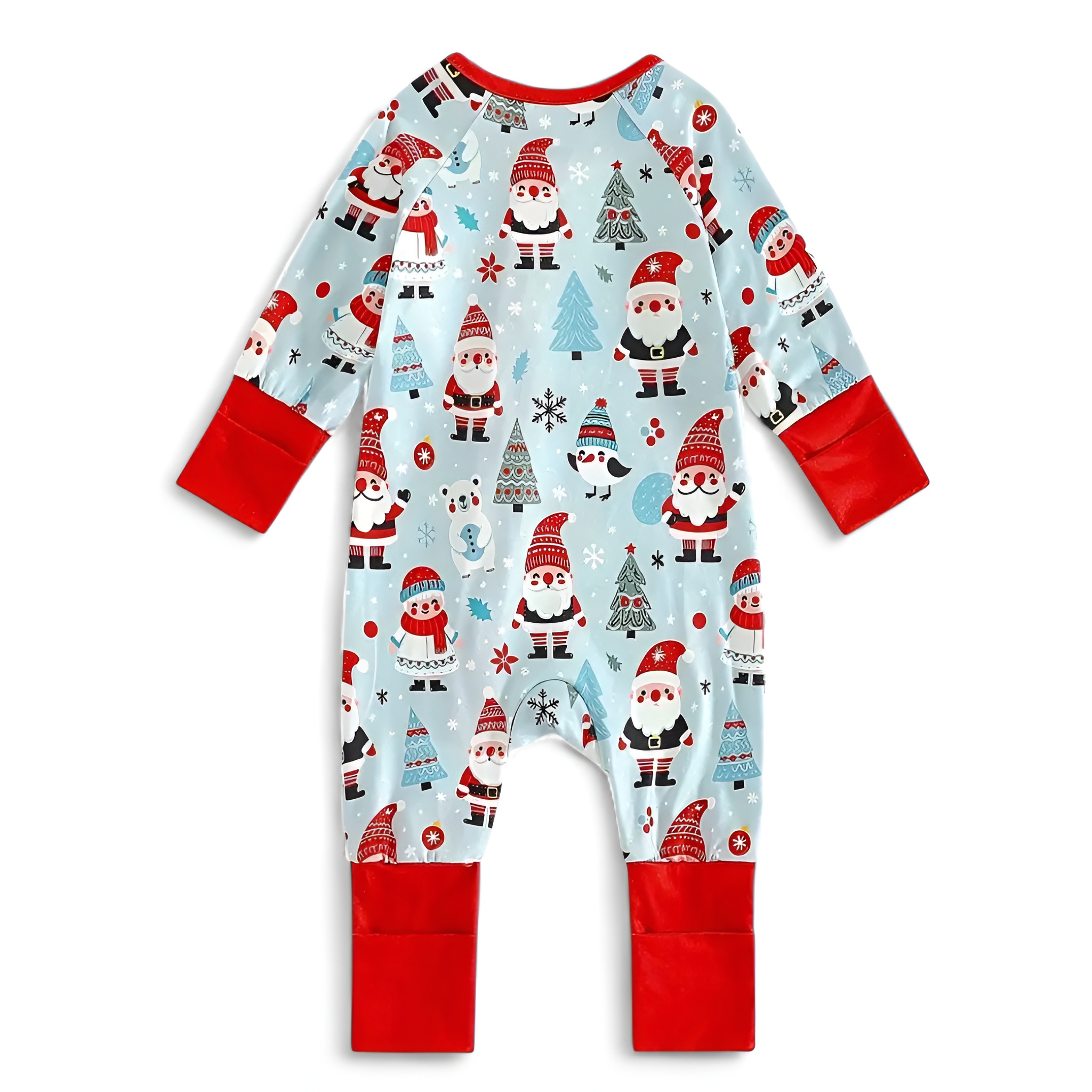 Christmas Trees Printed Long Sleeves Zipper Jumpsuit 