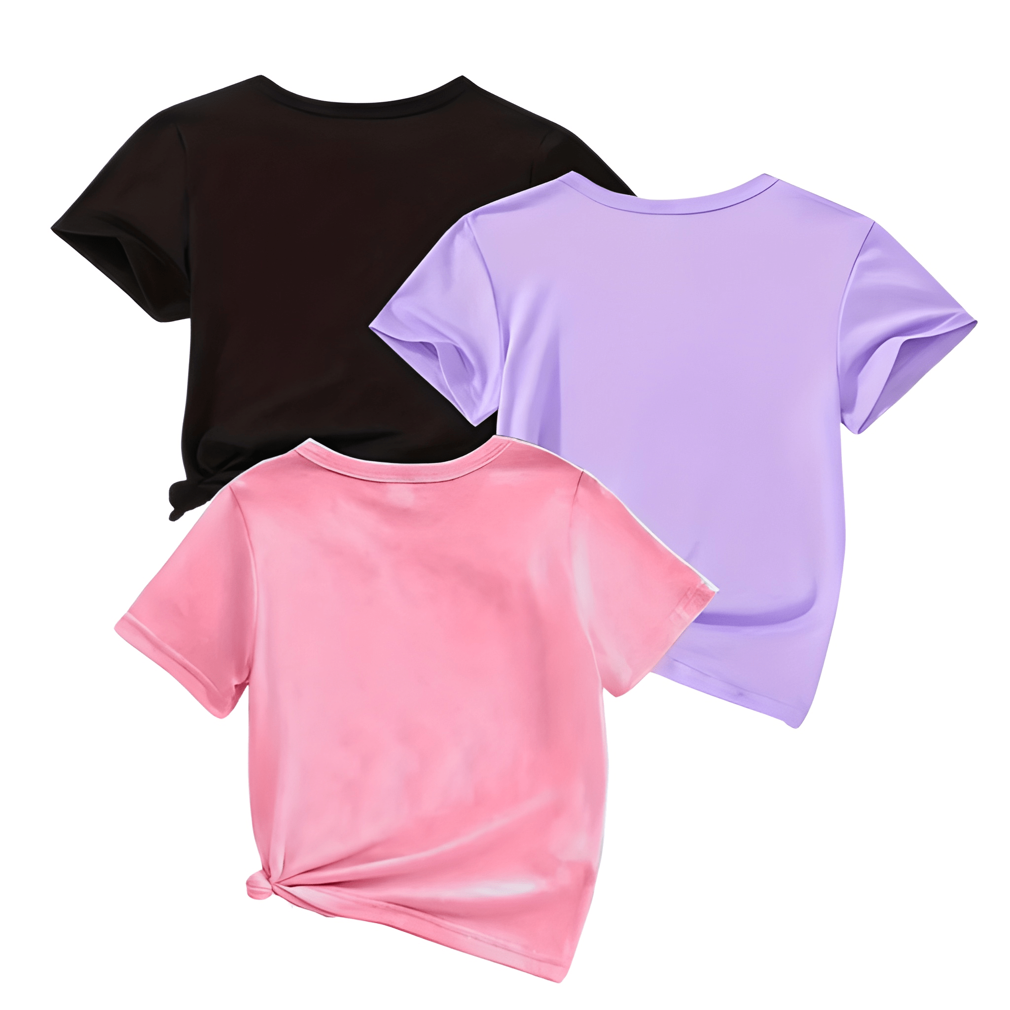 Pack Of 3 Girls Letter Print Short Sleeve T Shirts For Summer