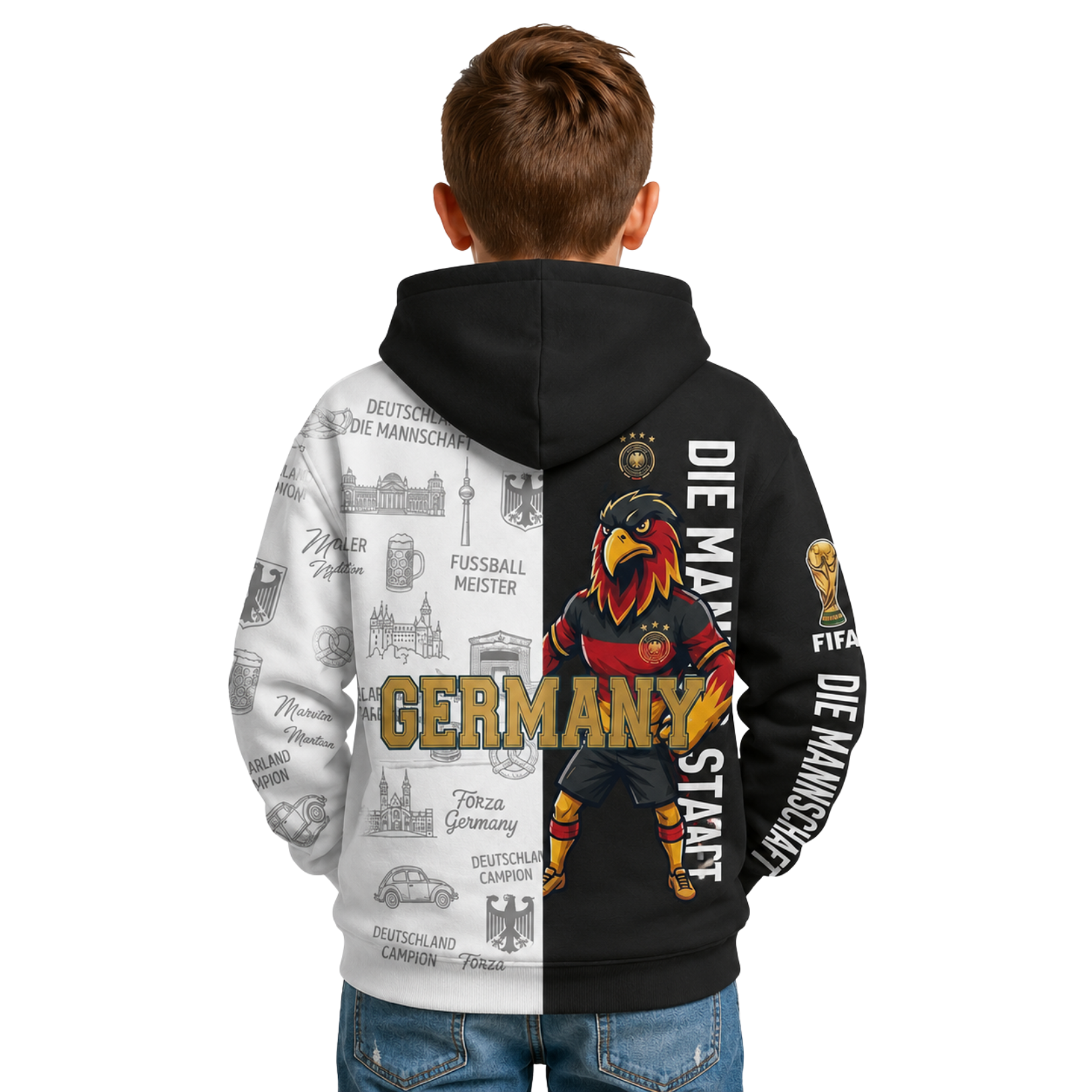 FIFA 2026 Germany Football Themed All Over Printed Hoodie For Kids