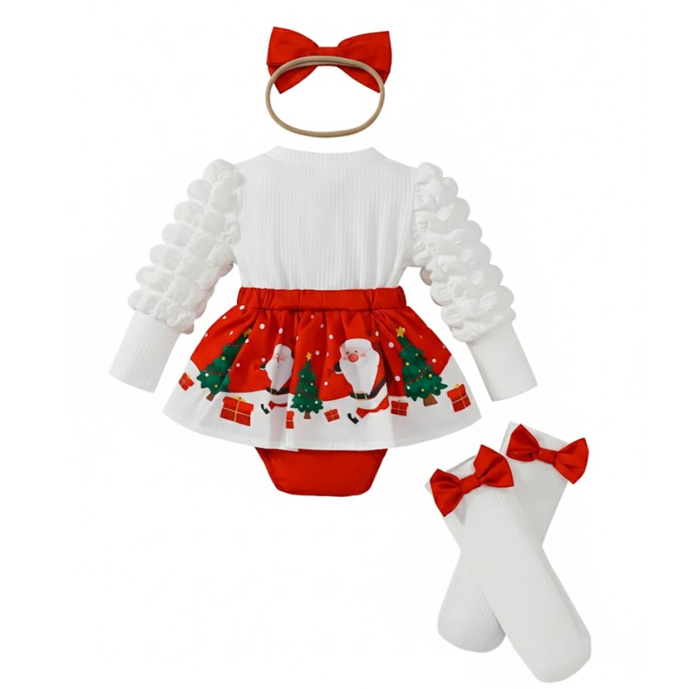 3 piece Of  Newborn Infant Christmas Romper Set with Socks And Headscarf