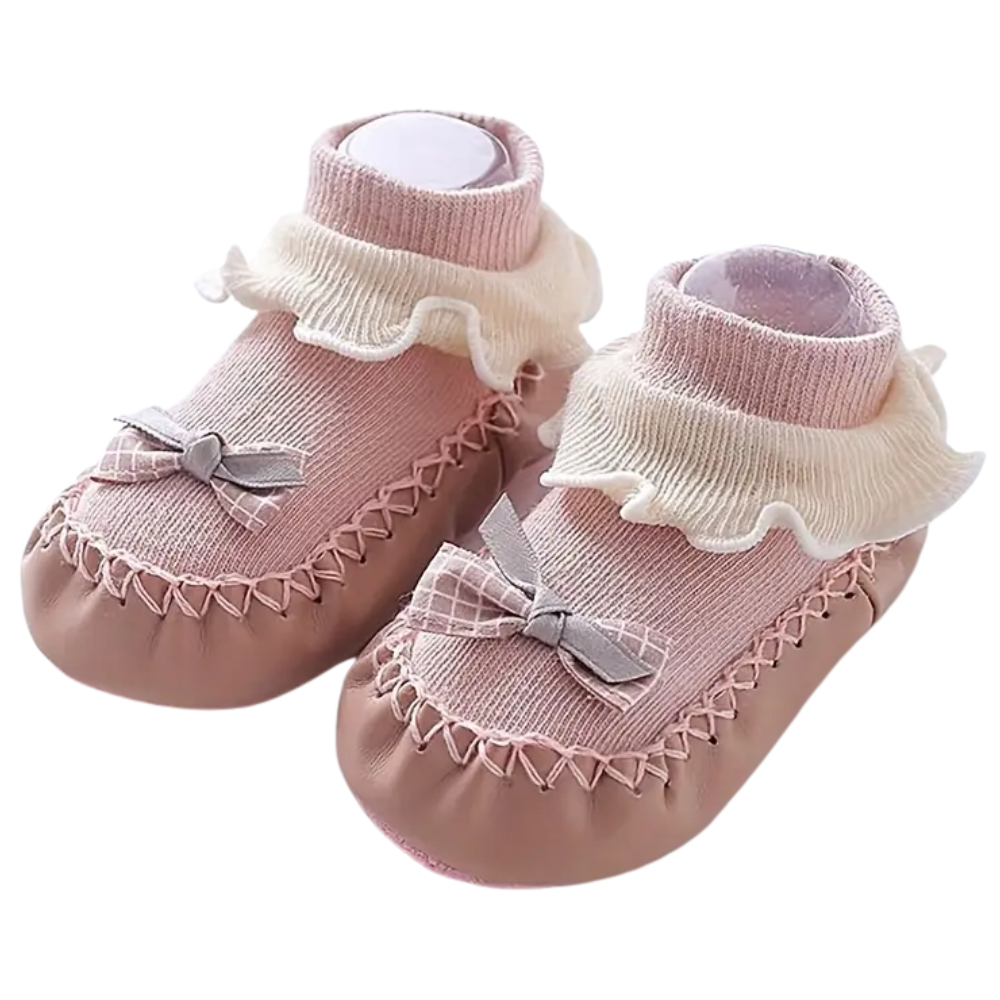 Soft Non Slip Baby First Walker Shoes With Bow Accent
