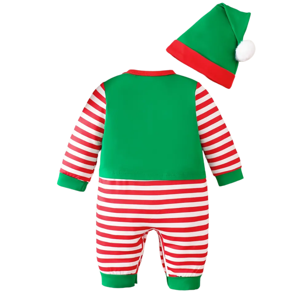 Christmas Striped Elf Patchwork Long Sleeve Baby Romper
