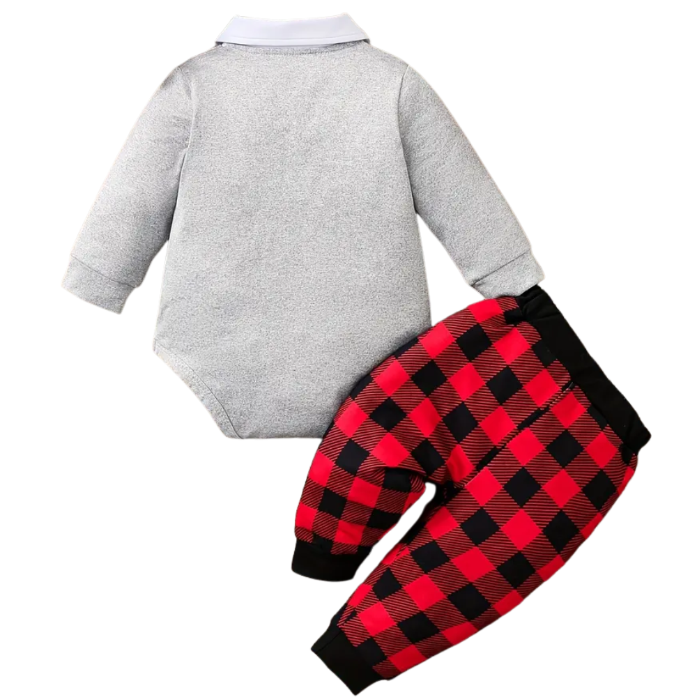 2 Piece Of Boys Plaid Christmas Suit With Bow Tie And Hat