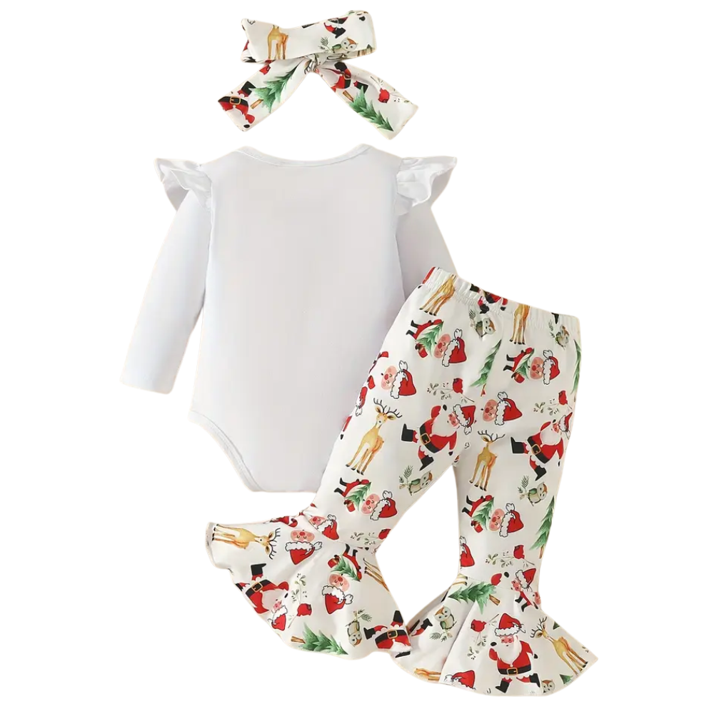 3 Piece Of  Christmas Letter Print Flutter Sleeve Set for Girls