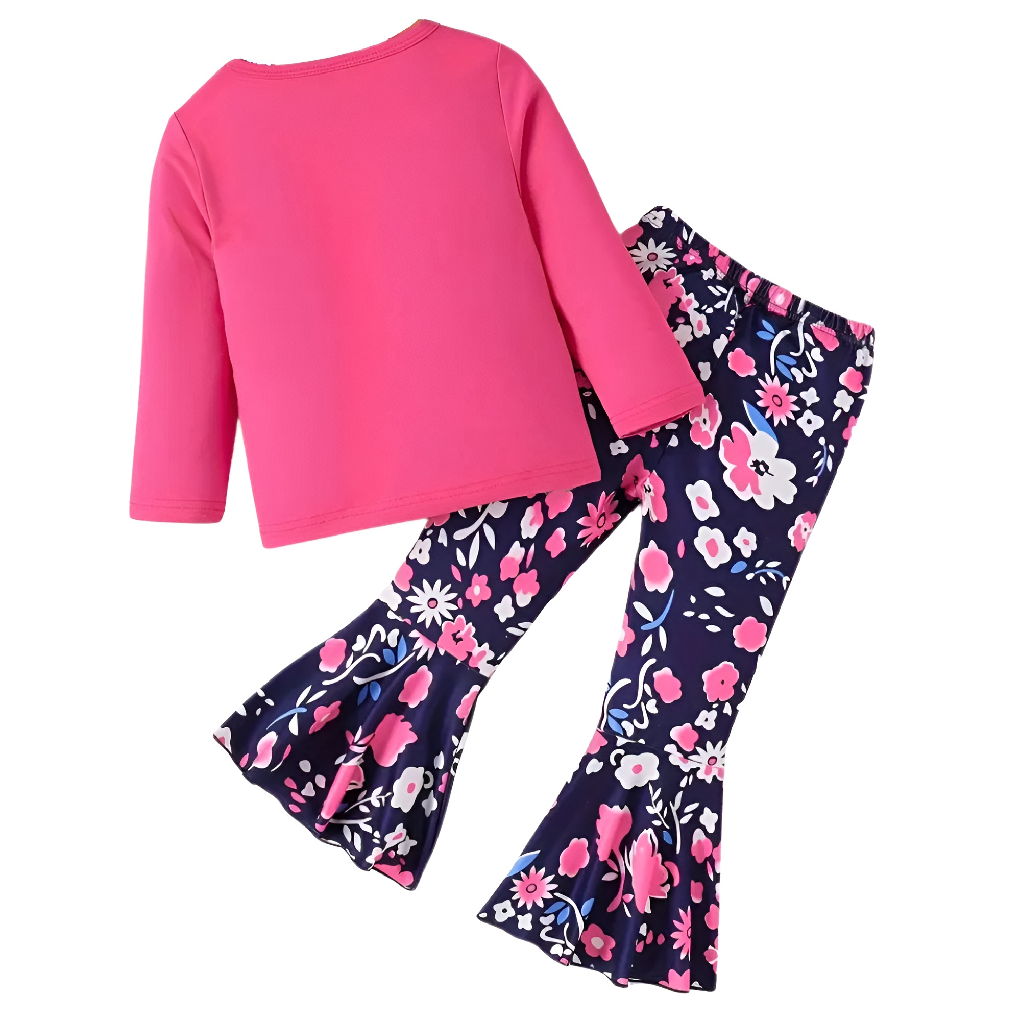 Children Casual Outdoor Long Sleeve Shirt with Alphabet Pattern and Flared Pants