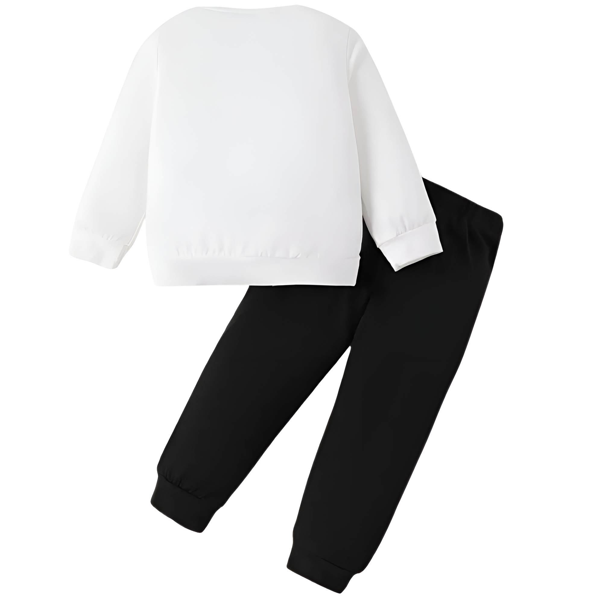 Girl Round Neck Bow Print Long Sleeve Top and Pants Casual Two Piece Set