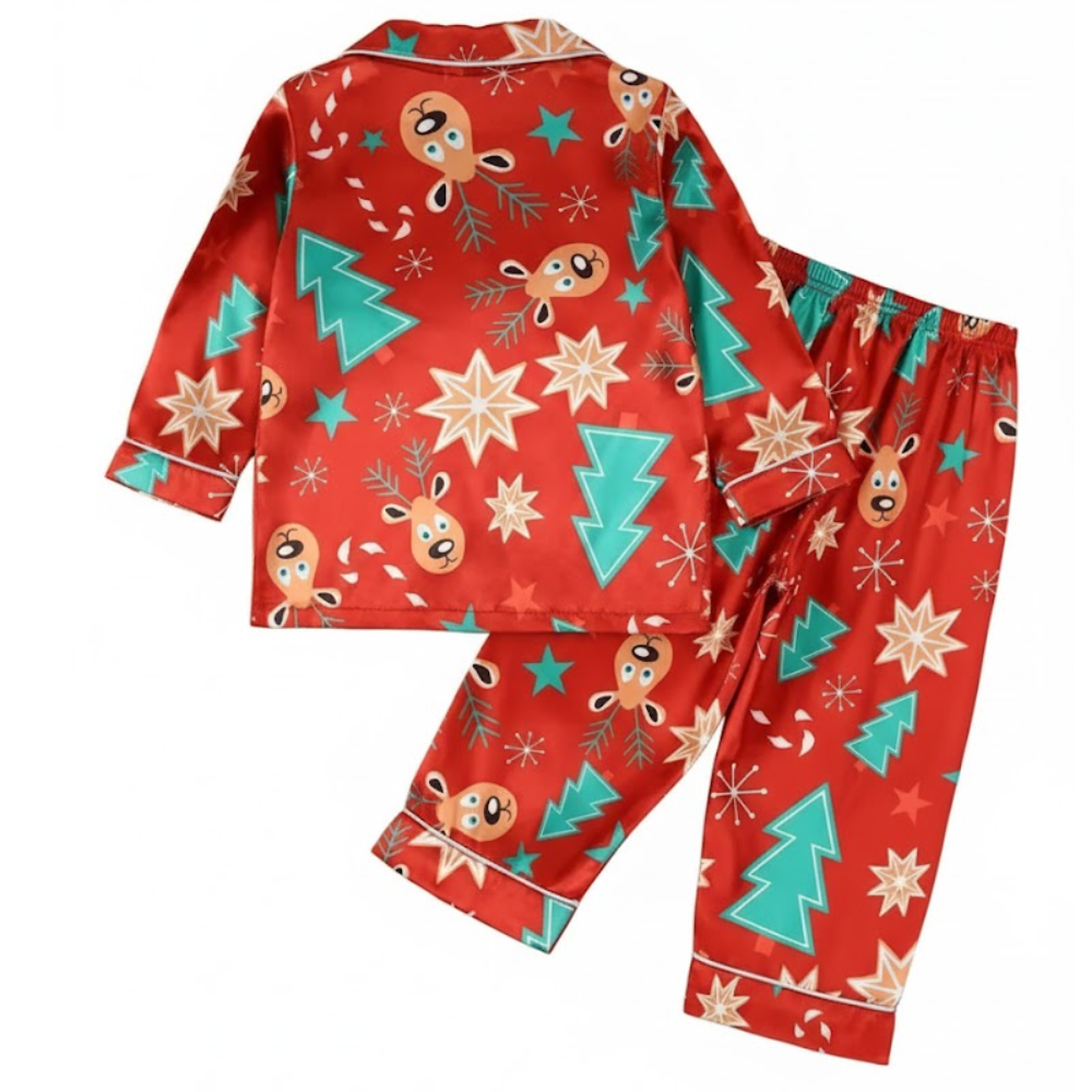 Christmas Pajamas Set for Kids with Reindeer Print and Long Sleeve Design