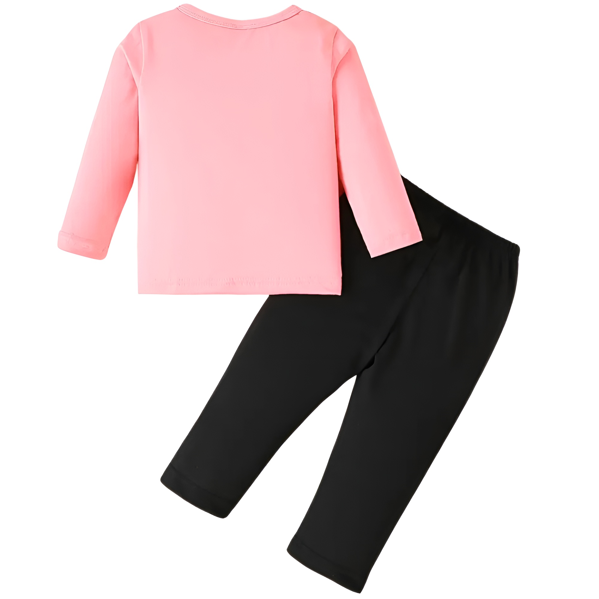 Baby Girl Round Neck Cartoon Love Print Long Sleeve Top and Trousers Two Piece Set