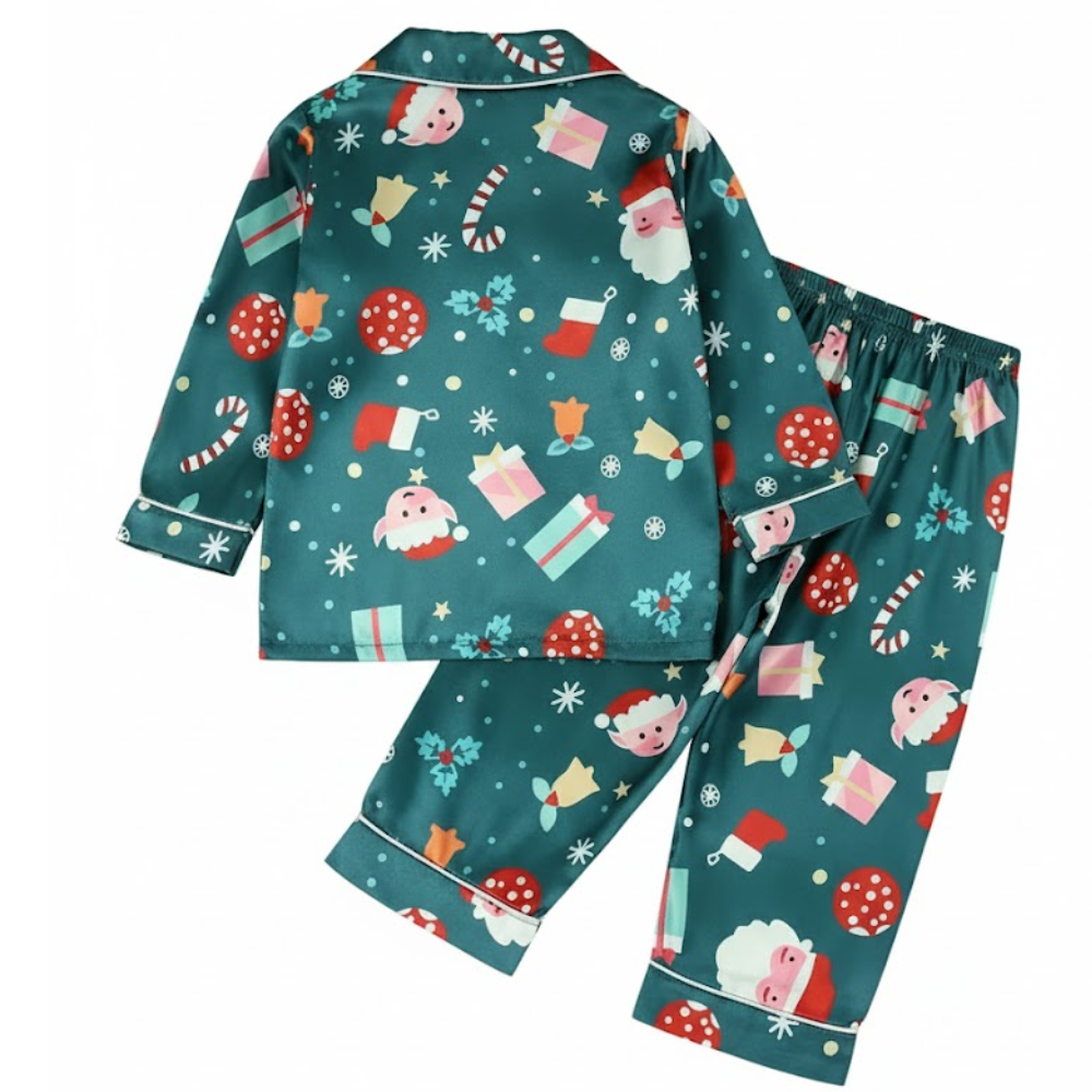 Cartoon Print Long Sleeve Pajamas for Kids with Christmas and Thanksgiving Design