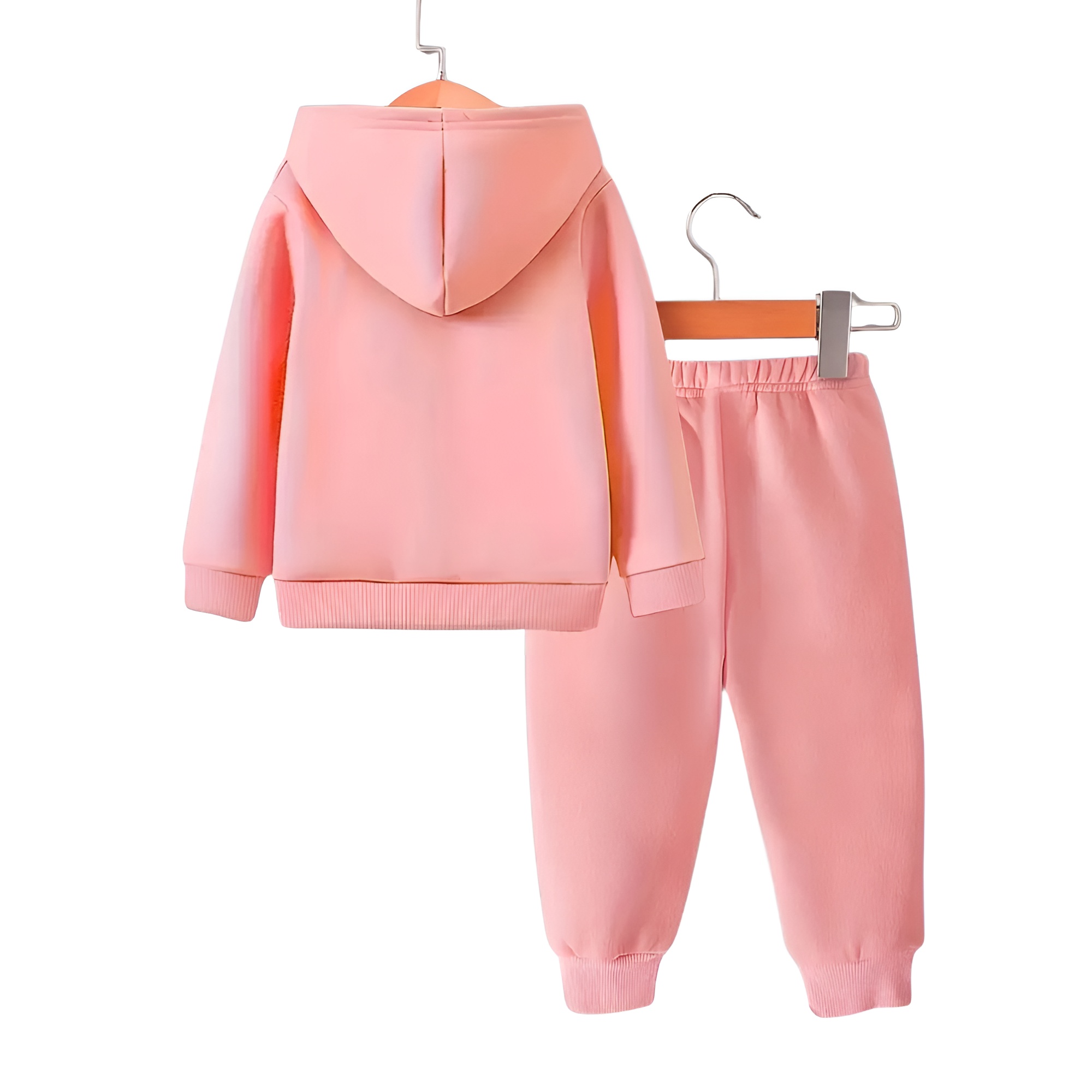 Baby Girl Cartoon Print Hooded Fleece Long Sleeved Sweatshirt Sweatpants Two Piece Set