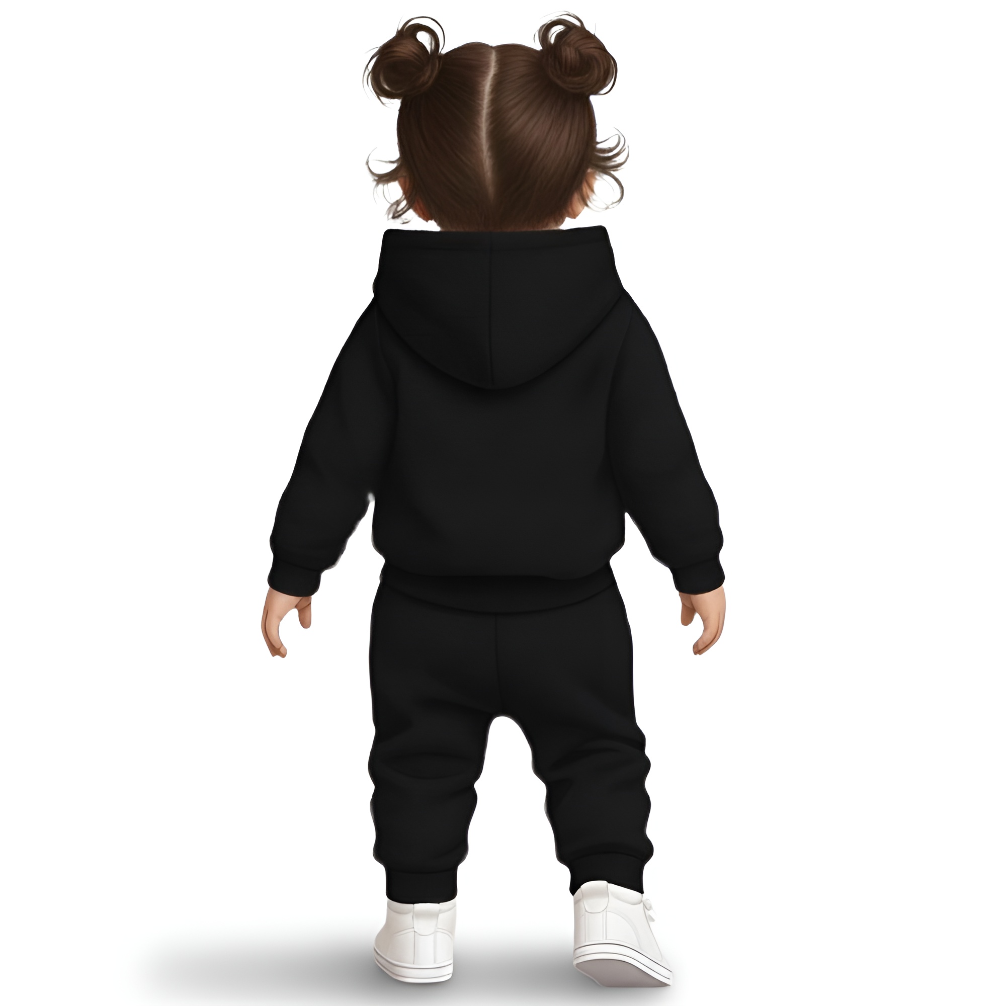 Girl Cartoon Print Fleece Hooded Long Sleeve Sweatshirt and Cat Paw Print Sweatpants Two Piece Set