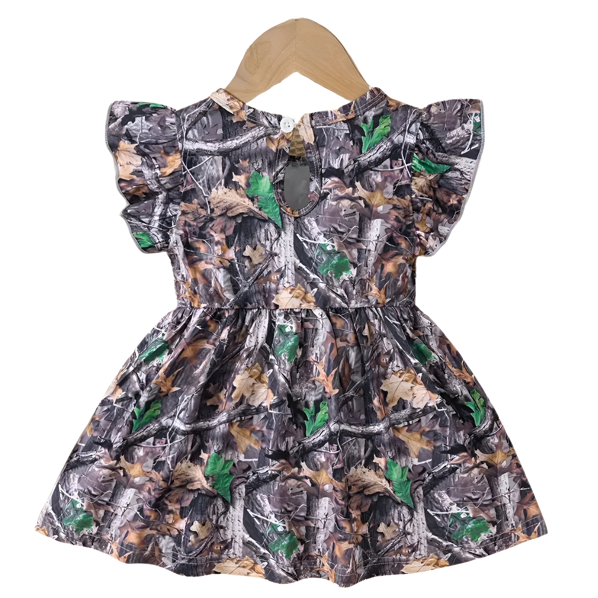 Jungle Animal Print Dress with Camo Sleeve Ruffles