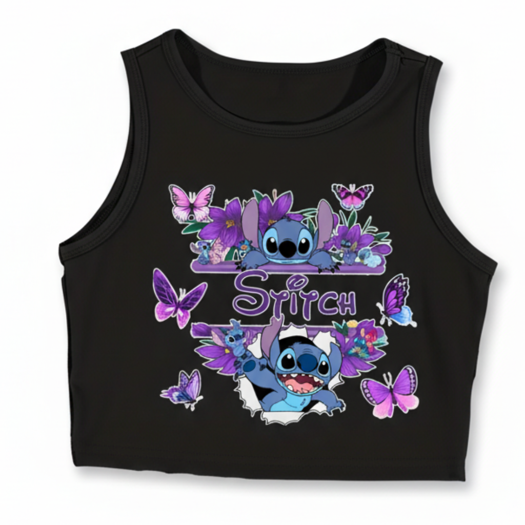 Girls Sleeveless Tank Top with Floral and Butterfly Print