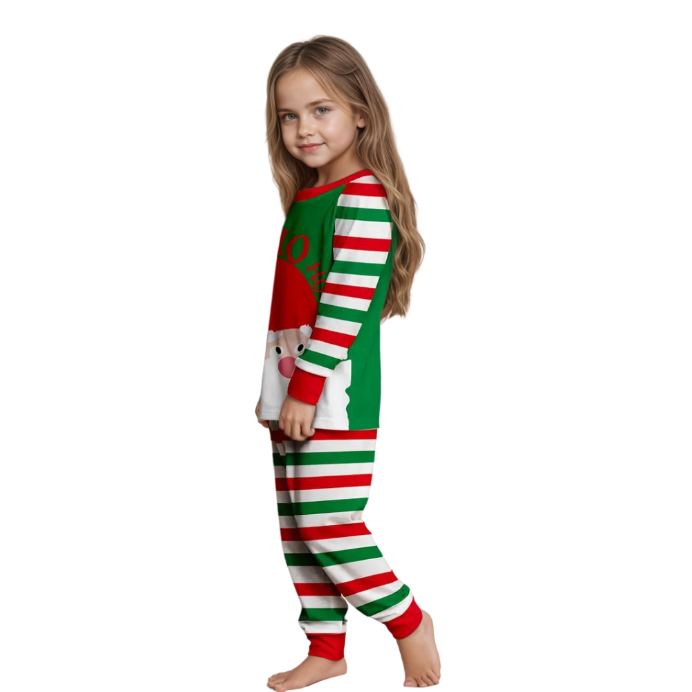 Flame Retardant Santa Striped Christmas Pajamas Set For Boys And Girls