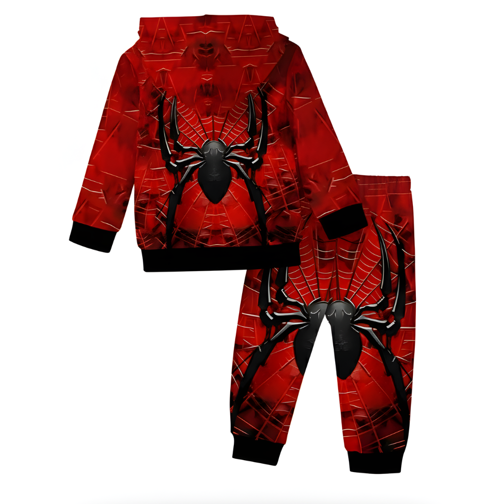 Spider Print Hooded Sweatshirt Outfit Set