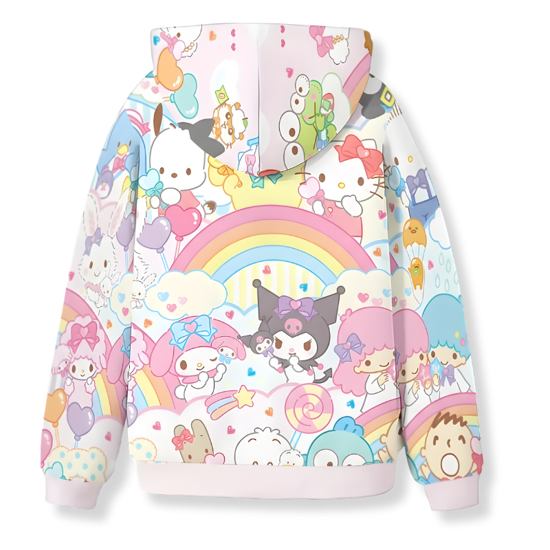 Girls Pastel Rainbow 3D Printed Zip Hoodie
