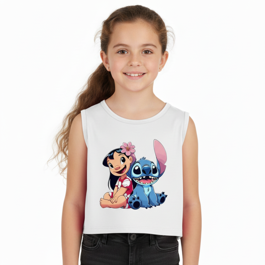 Girls Sleeveless Summer Outfit with Cartoon Printed Tank Top