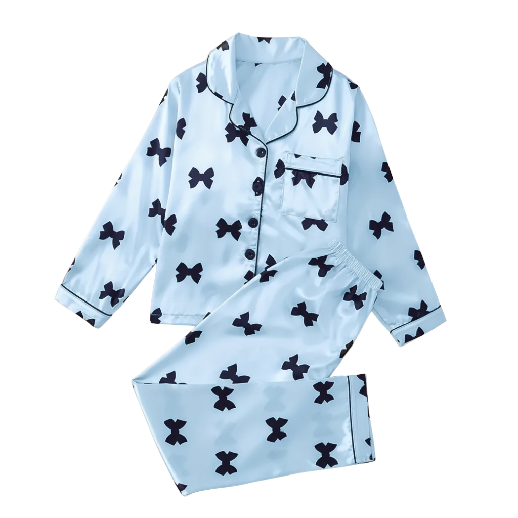 Long Sleeve Bowknot Print Pajama Set With Collar And Pants