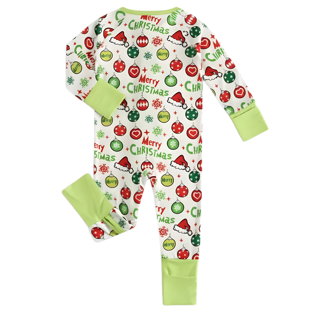 Long Sleeve Onesie With Balloon And Christmas Tree Print