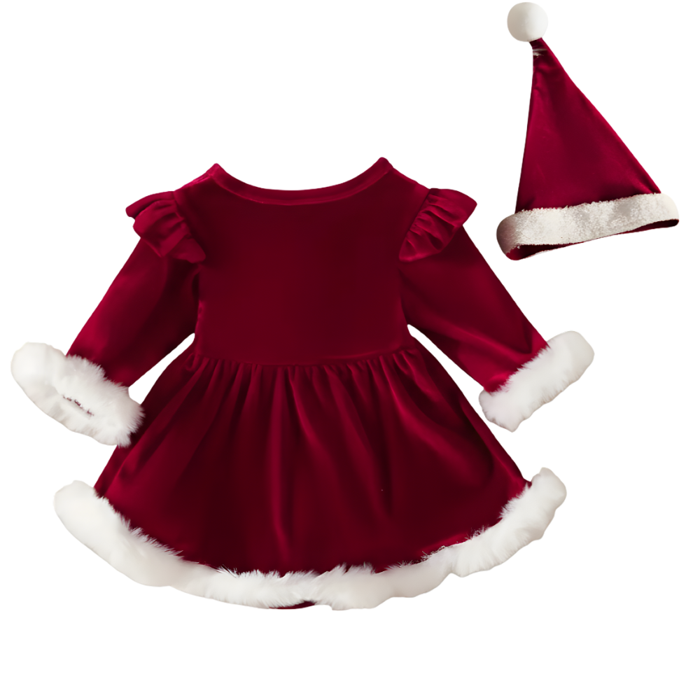 Christmas Gift Printed Girls Romper With 2 Piece Hat  Set