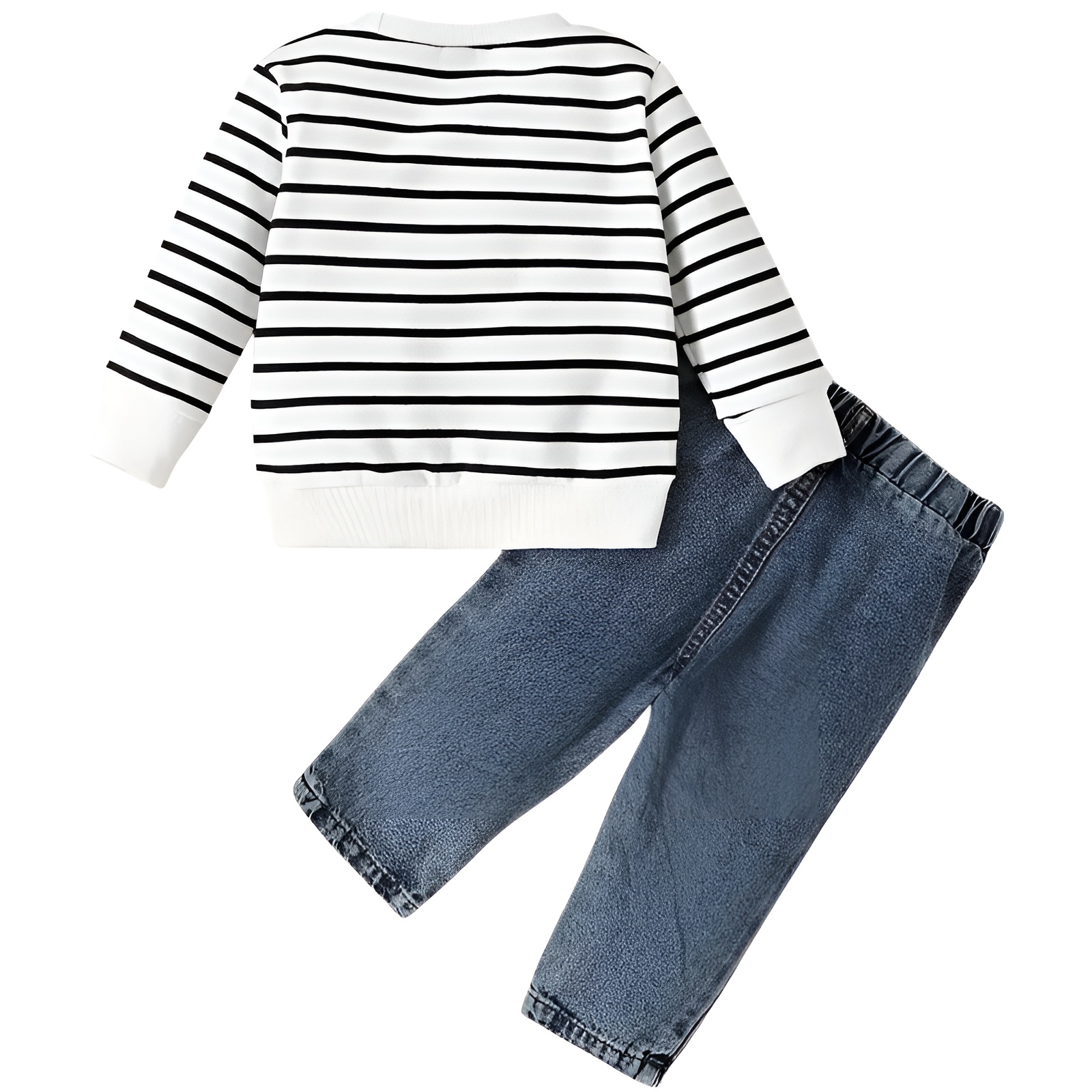 2pcs Boy Striped Elephant Pattern Long Sleeve Top and Denim Trousers