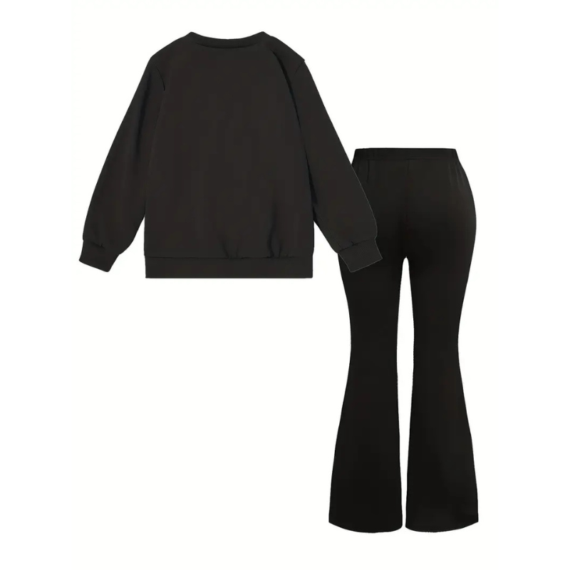 Girls Stitch Pattern Sweatshirt And Bell Bottom Pants Winter Wear 2 Piece Set