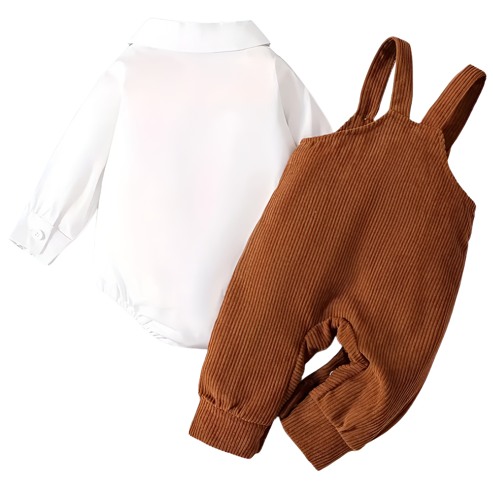 Boys Long Sleeve Romper with Bow Tie and Overalls Two Piece Set