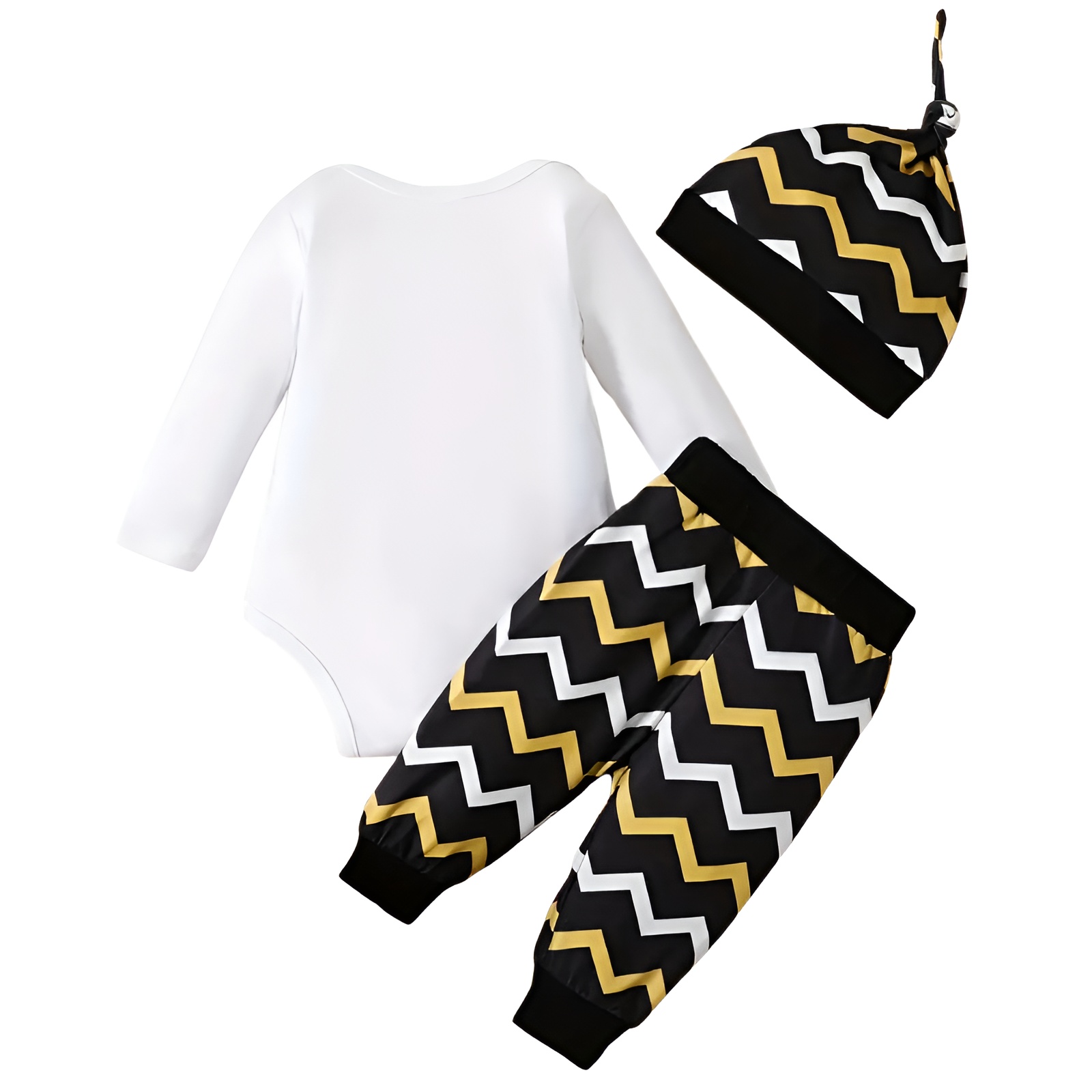 Boy Block Print Long Sleeve TShirt and Pants with Bowtie and Hat 3pcs Outfit Set