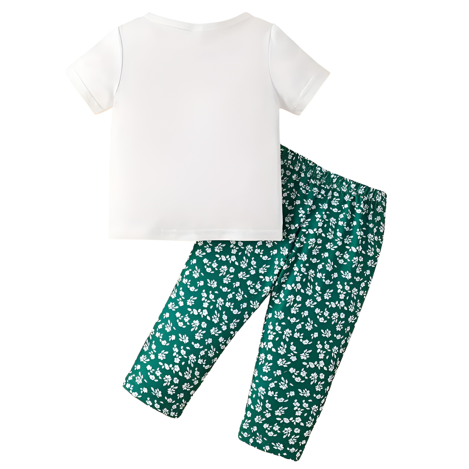 2pcs Girls Bowknot Tshirt and Flower Pattern Pants Set