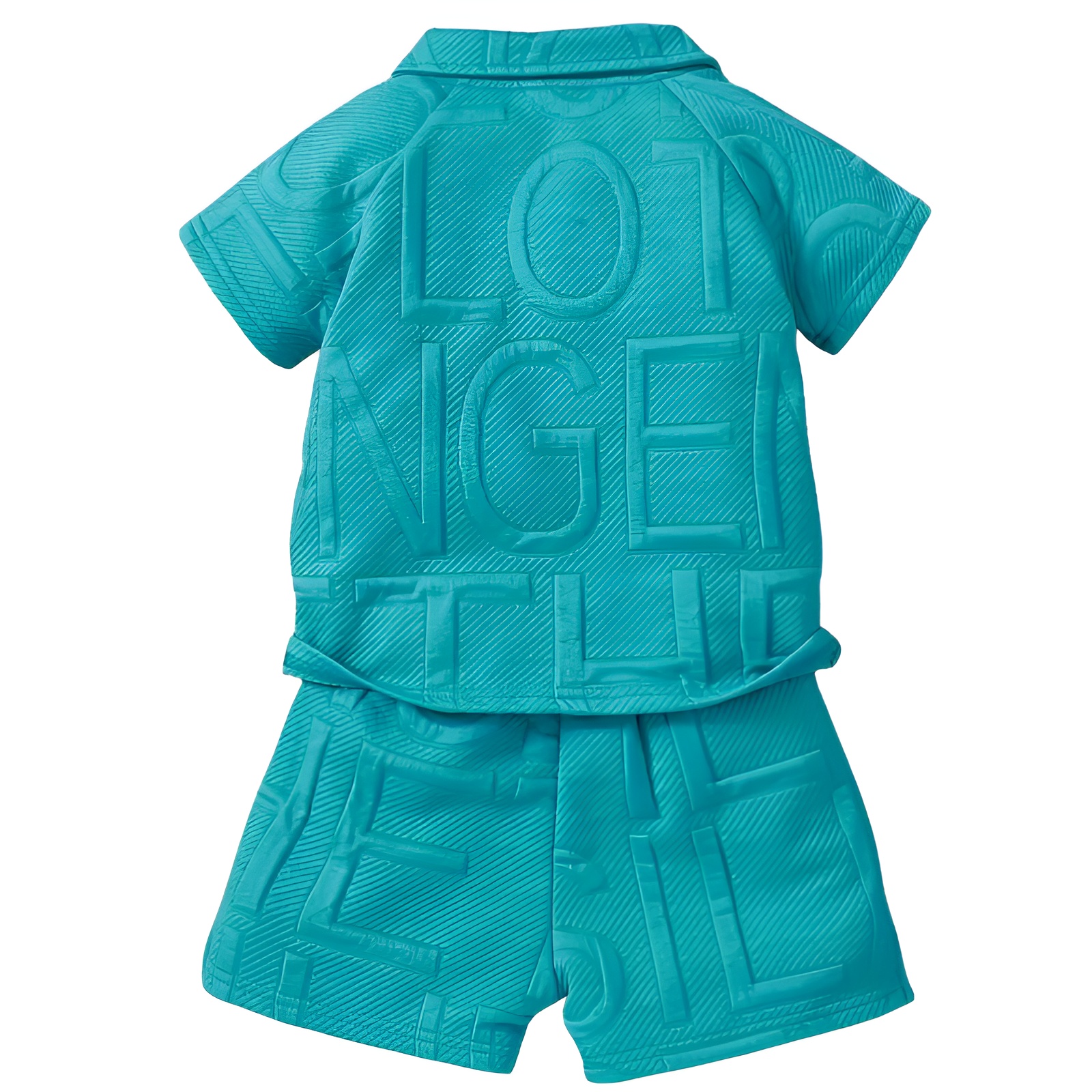 Boys Lapel Two Button Short Sleeve Top with Letter Print Shorts Two Piece Set