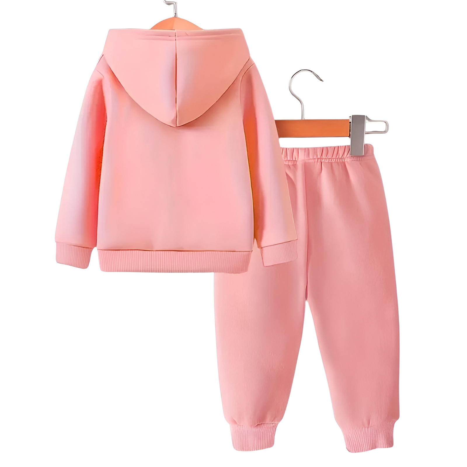 Girls Cartoon Print Hooded Fleece Long Sleeve Sweatshirt and Pants Two Piece Set