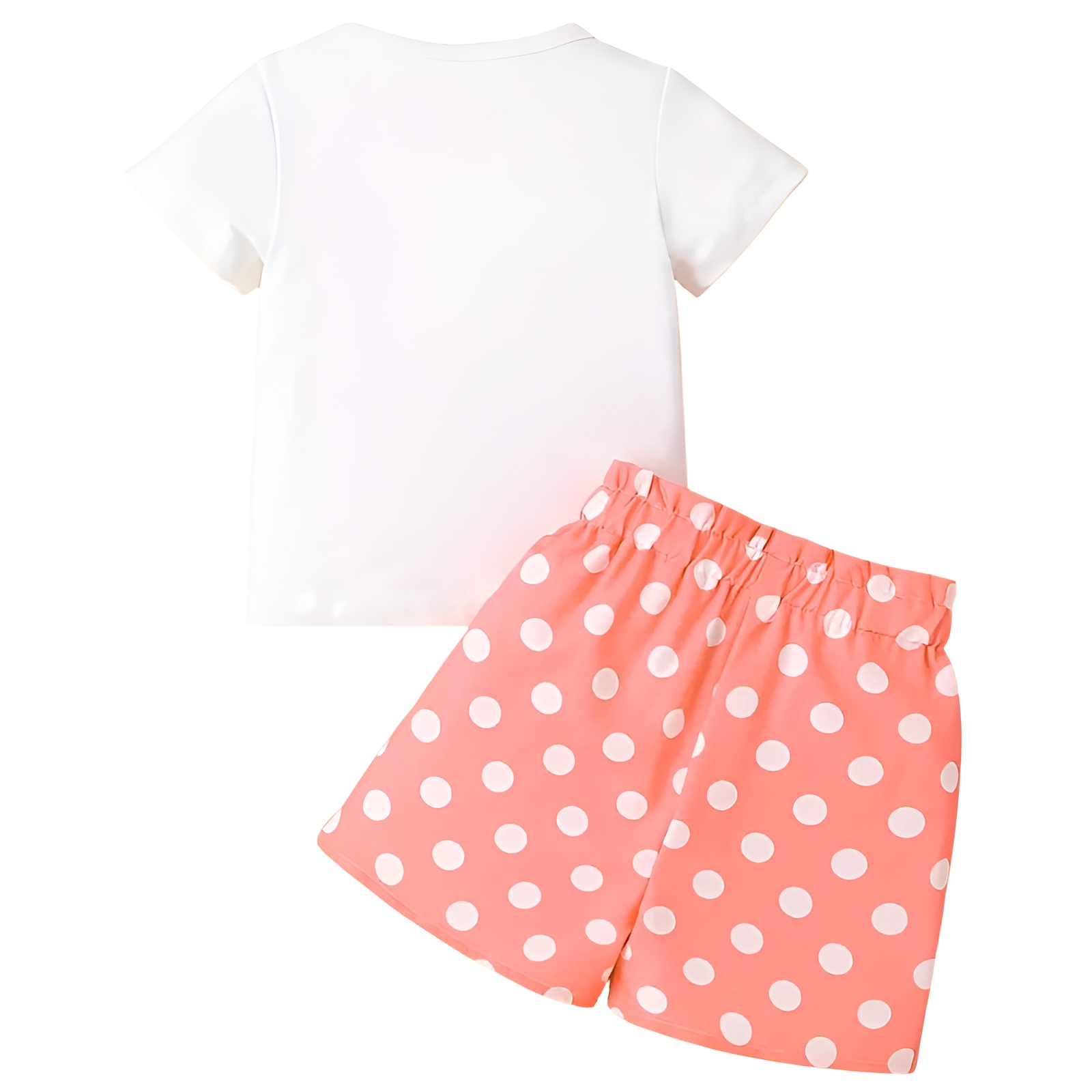 Girl Cartoon Face Print Short Sleeve Top with Polka Dot Print Bow Decor Shorts Two Piece Set